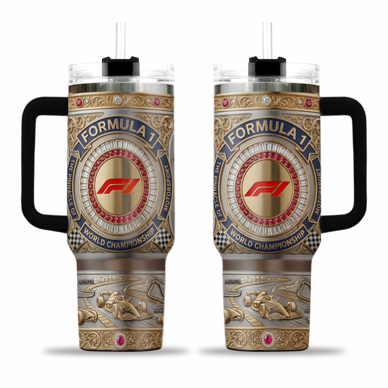 F-1 World Championship Stainless Steel Tumbler with Handle, F-1 Racing Insulated Cup, Motorsport Fan Gift (No Box, Only Tumbler)