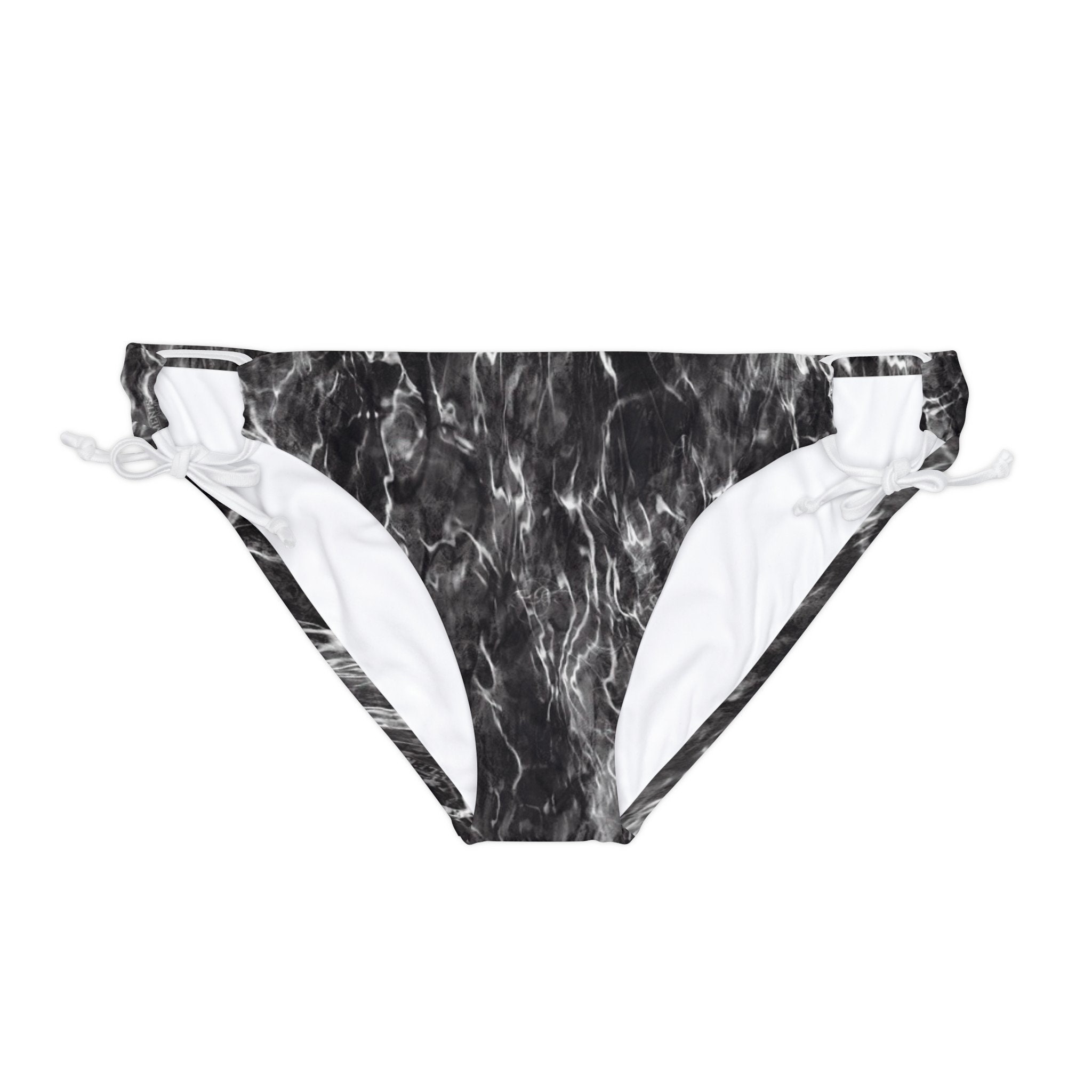 Designer Swimwear By T6X ArtWorX -Mossy Oak Elements Aqua Black Tip Camo Loop Tie Side Bikini Bottom