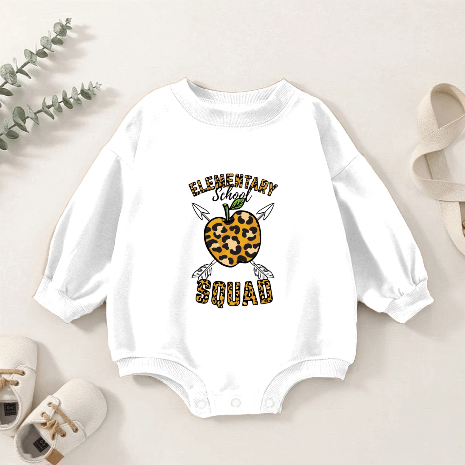 Elementary School Squad Teacher Leopard Print Baby Romper Sweatshirts