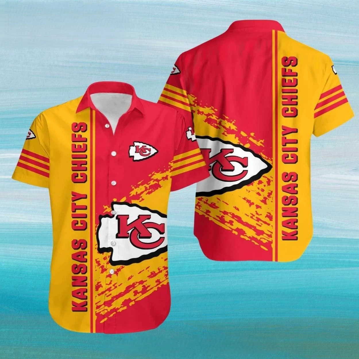 KC Chiefs Hawaiian Shirt Red And Yellow Bold Paint Streak Hawaiian Shirt