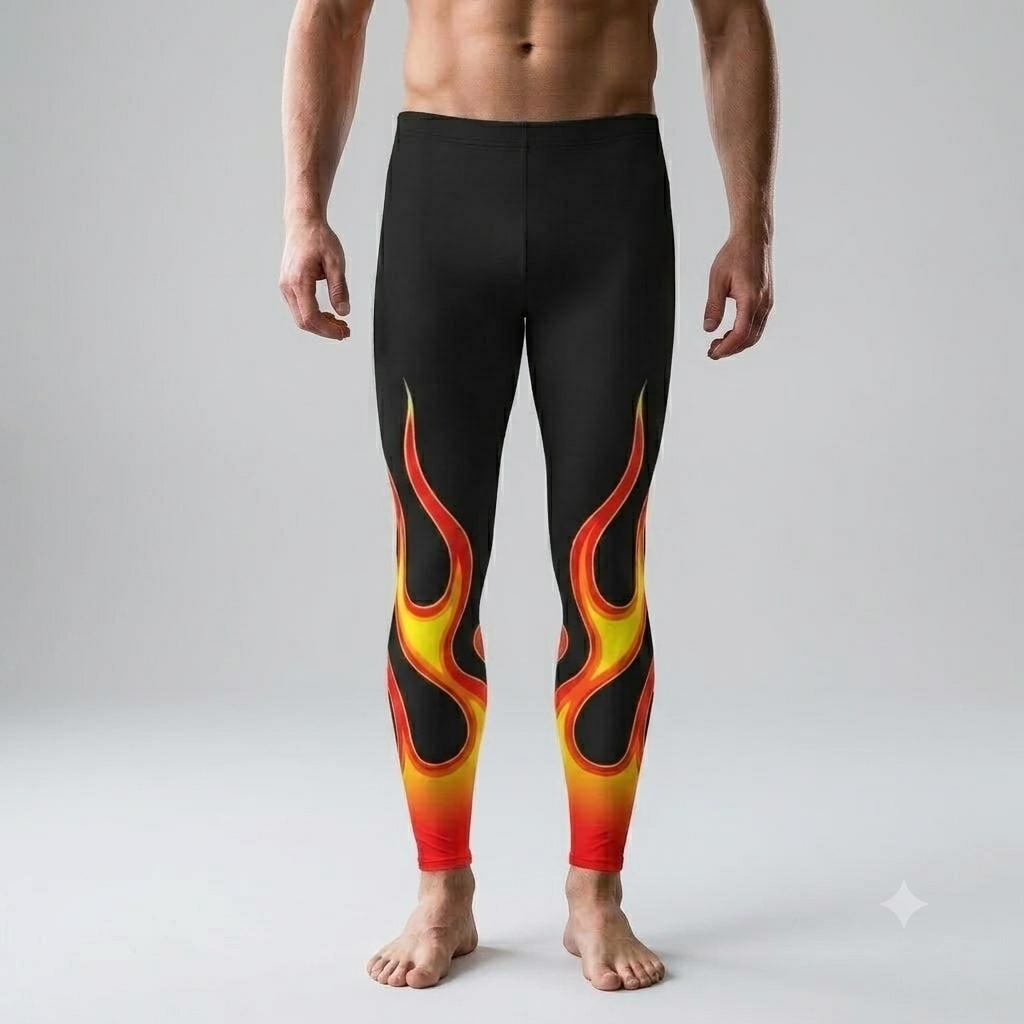 Red Flame Wrestling Leggings ,Mens Workout Pants , Cycling Athletic Meggings