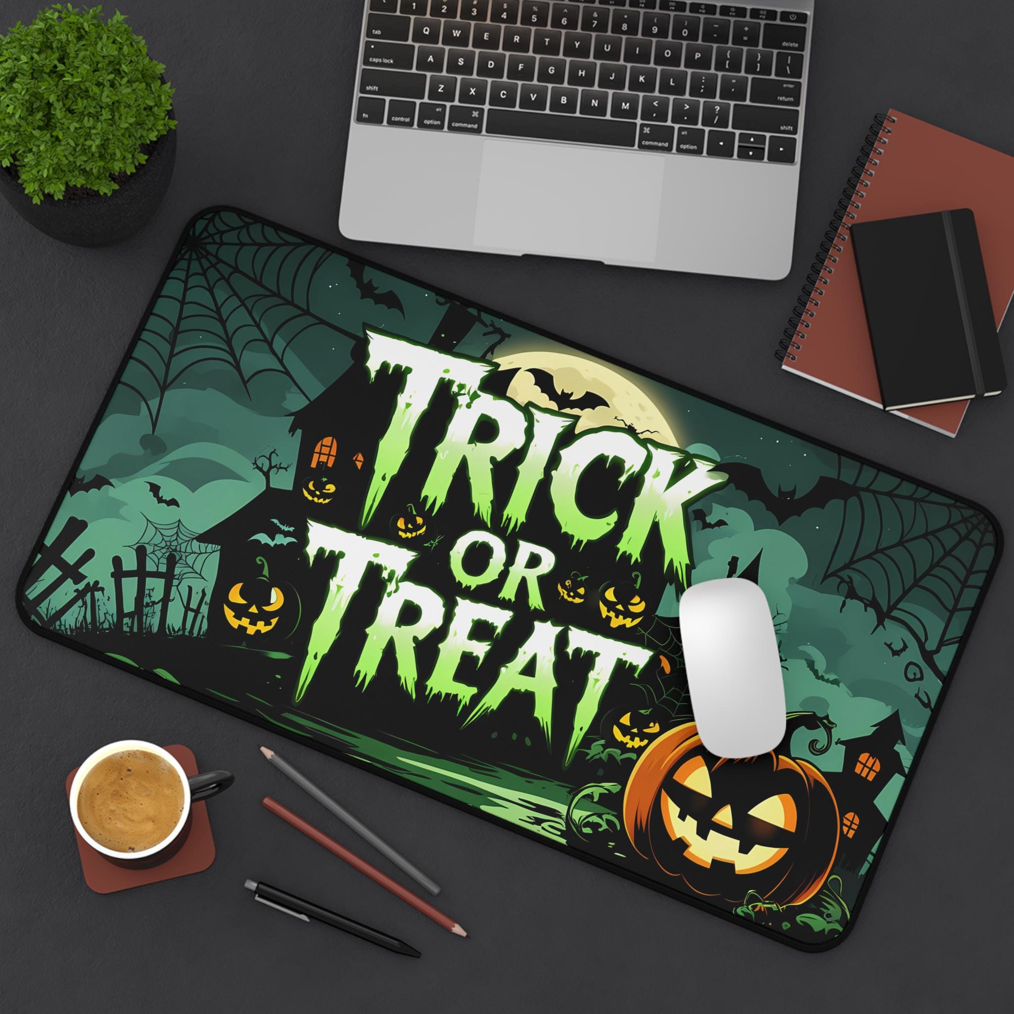 Spooky Halloween Desk Mat: Pumpkin Trick or Treat Decor