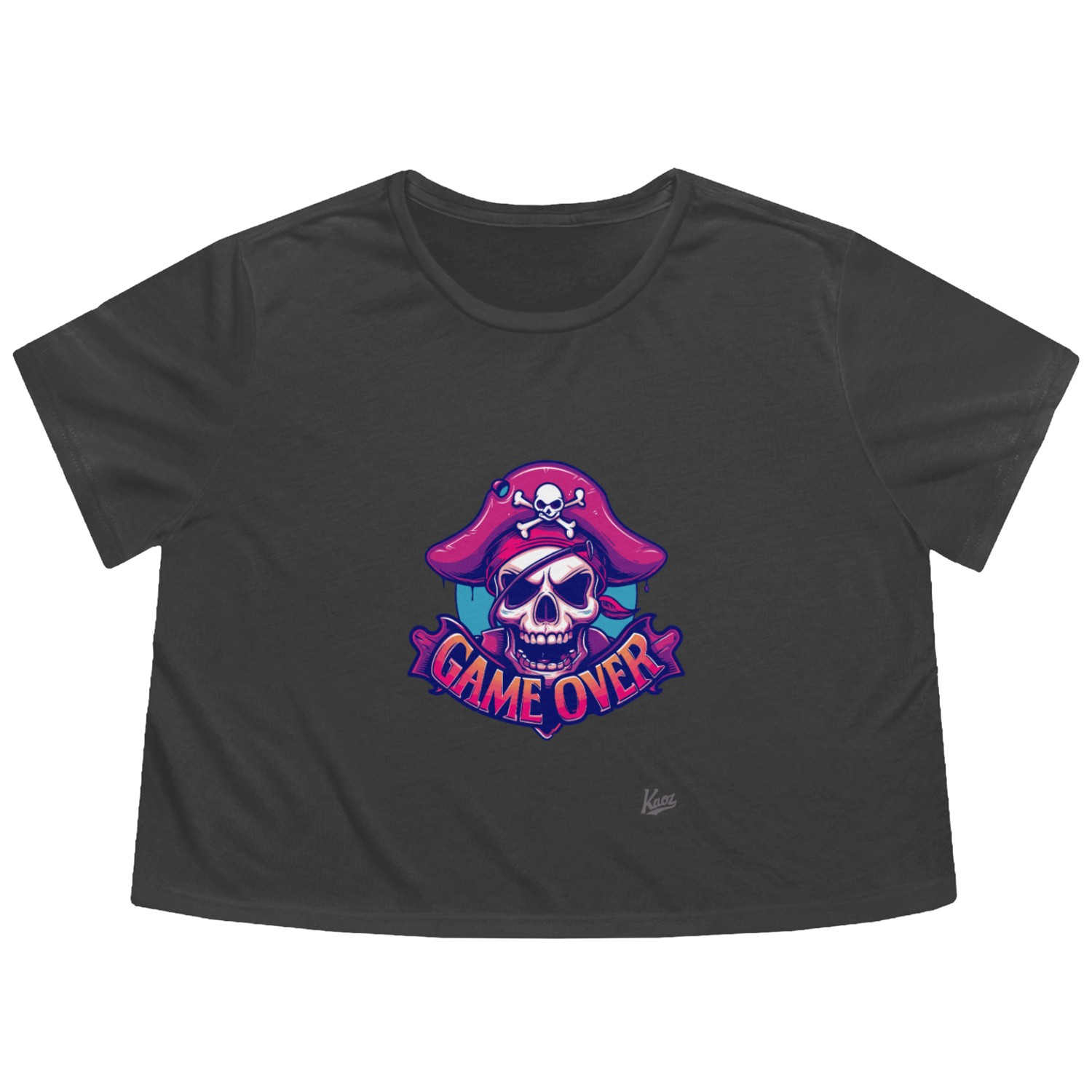 Pirate Skull with Eye Patch and Game Over Banner Flowy Cropped Tees