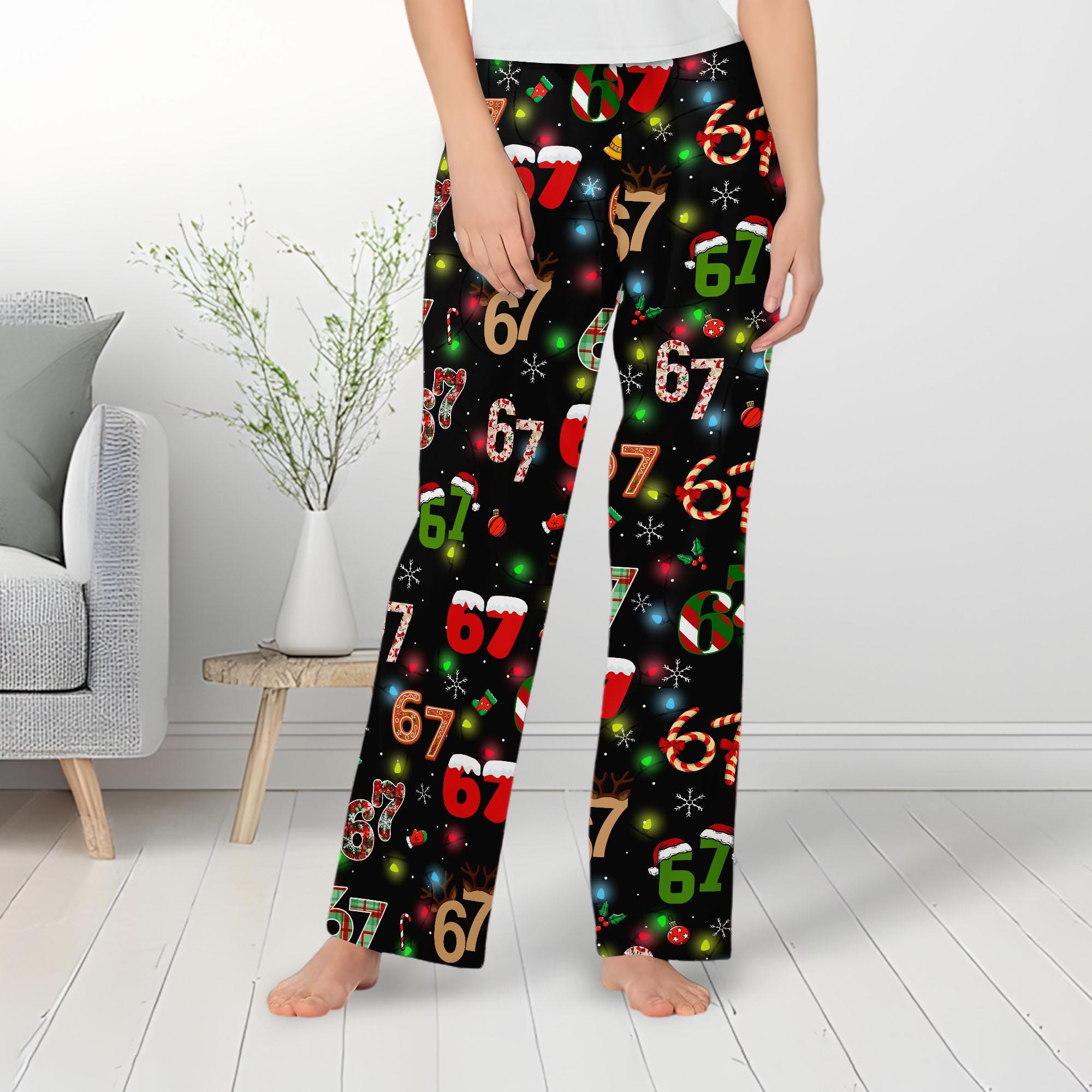 Trendy Viral 67 Christmas Pajama Pants,Six Seven Number Meme Pajama Pants,Funny Christmas Six Seven Pajamas Pants,Gen Z Clothing Loungewear