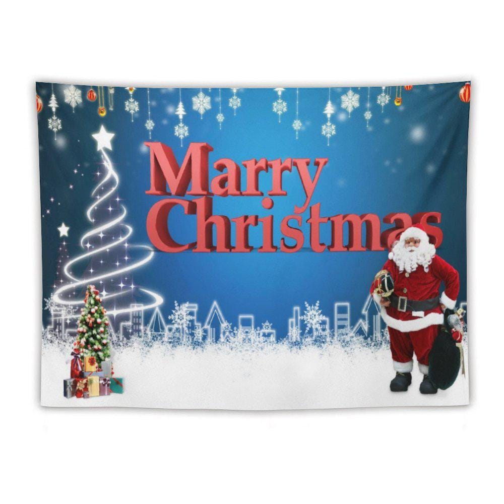 Blue Santa Claus Merry Christmas Tapestry Festive and Cheerful Holiday Wall Hanging for Christmas Party Decor