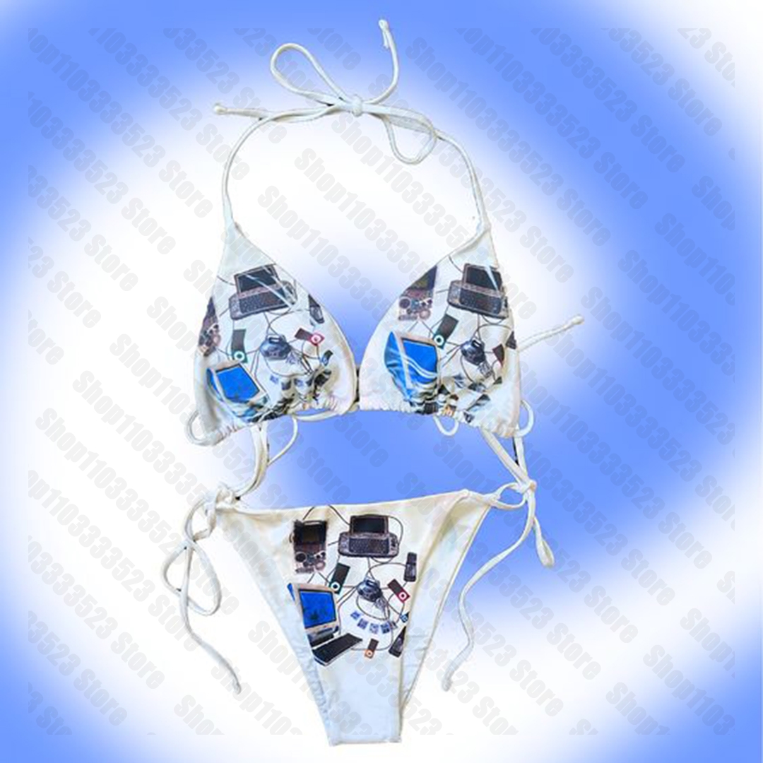 Women’s Y2K Punk Print Bikini Set, Thong Two-Piece Swimsuit, Gothic 2000s Emo Swimwear