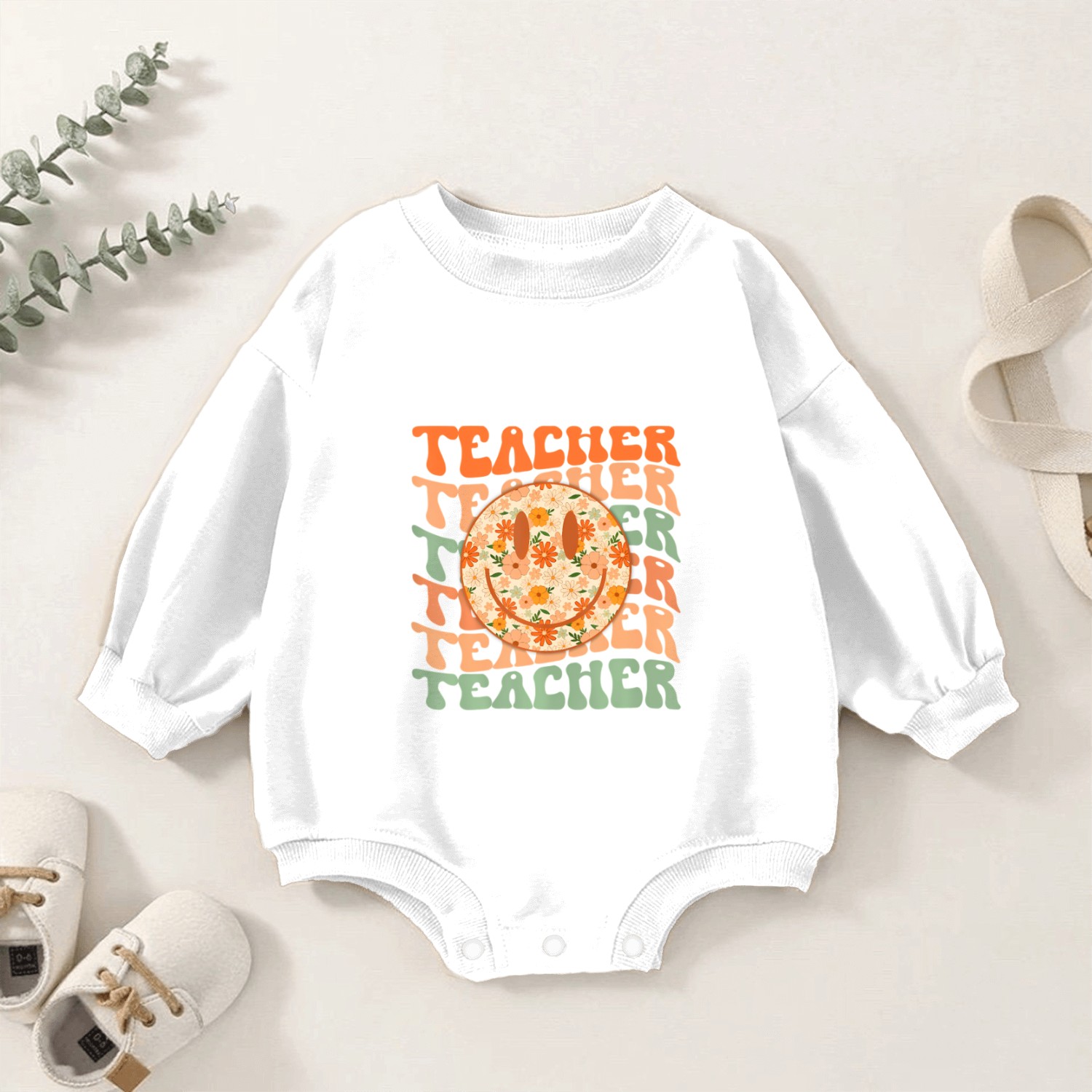 Groovy Teacher Inspirational Colorful Back to Baby Romper Sweatshirts
