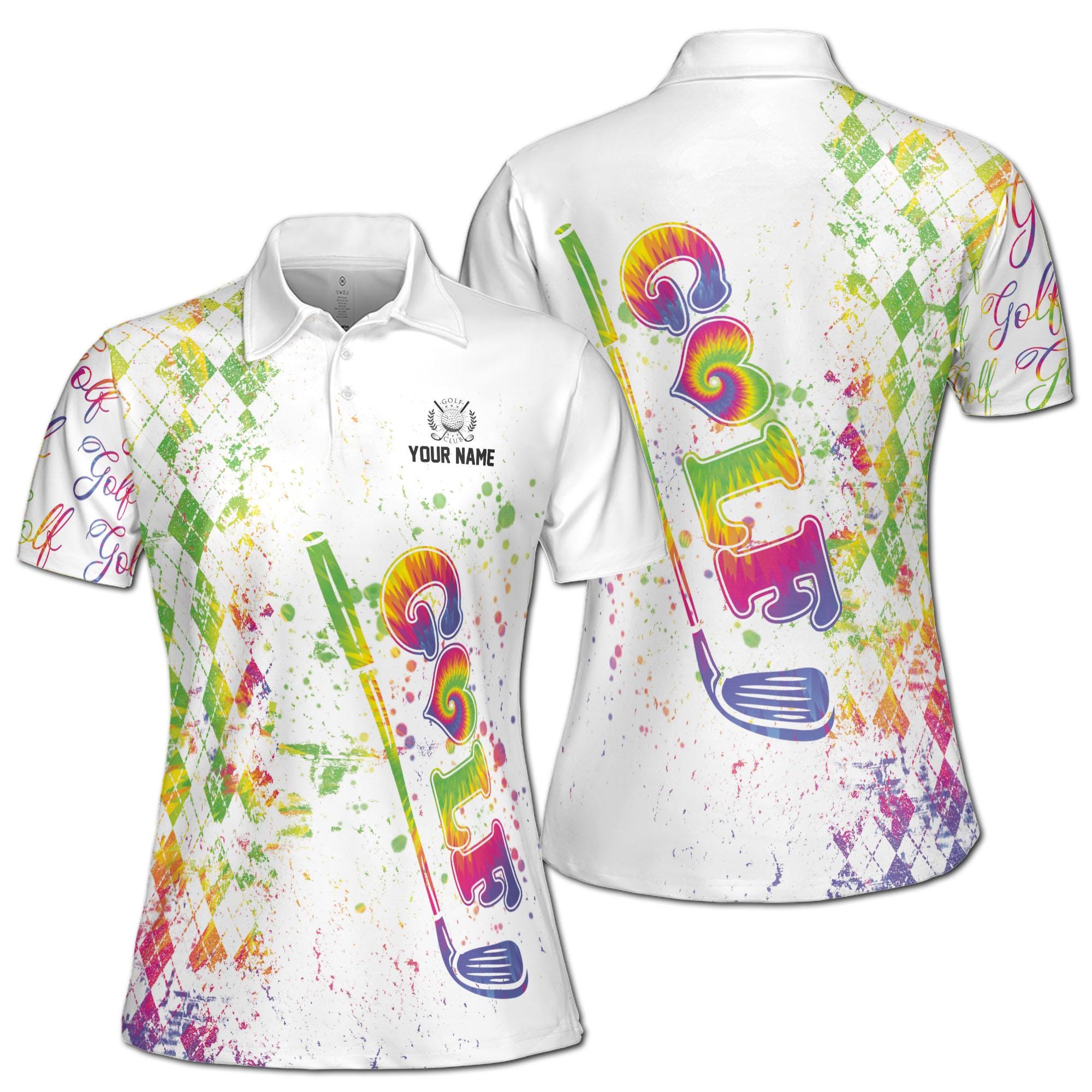 Custom Rainbow Color Golf Lover Women's Polo Shirt