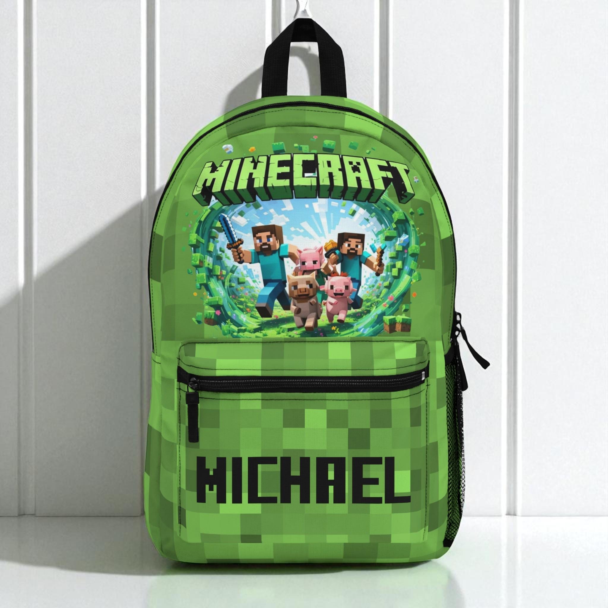 Minecraft Backpack, Gaming School Bag, Kids Bookbag, Video Game Rucksack, Gamer Gift, Custom Name, Back to School Gear