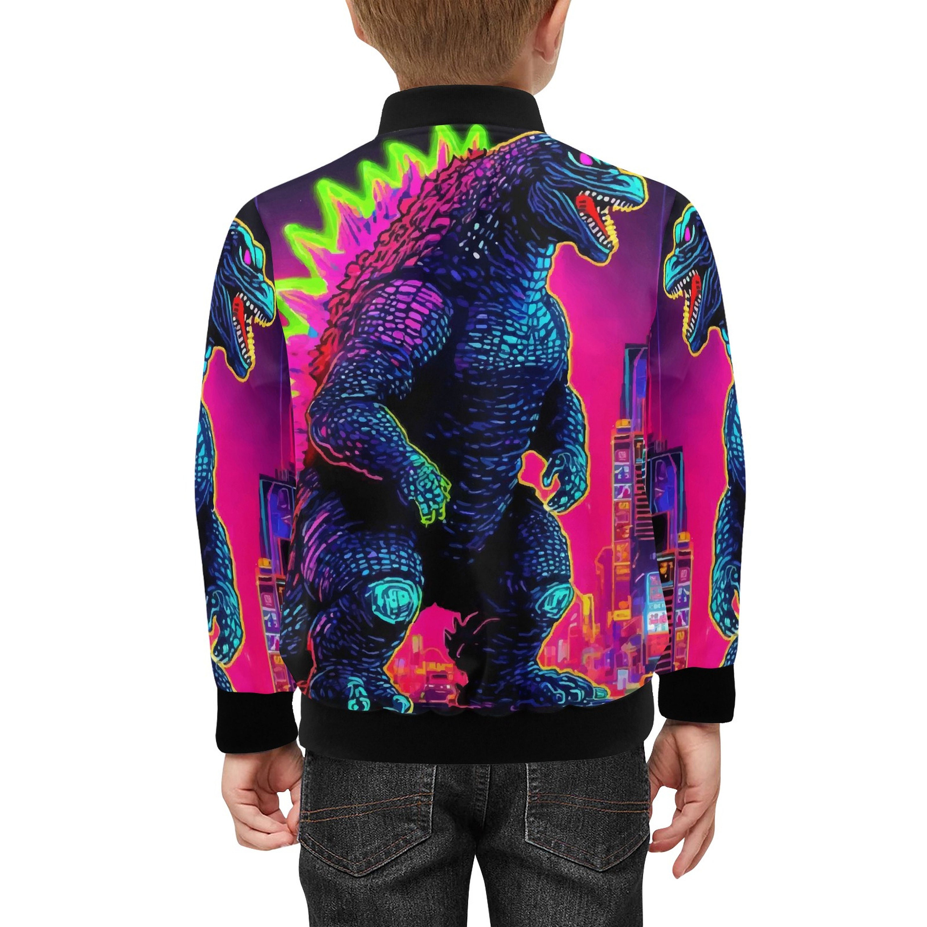 Bomber Jacket with Pockets god zilla Gojira Kaiju Neon Retro Art Monster Cartoon