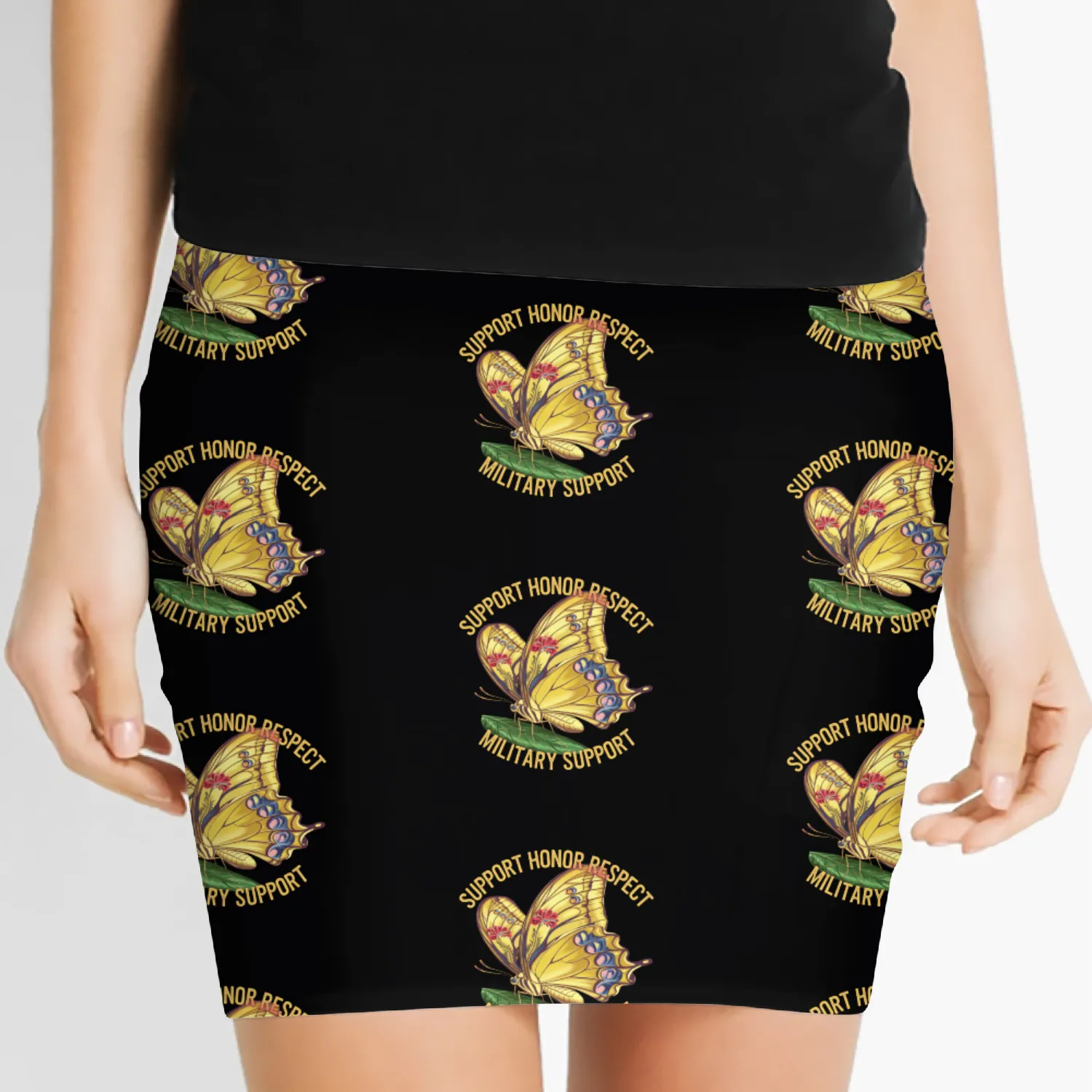 Vibrant Butterfly Design Advocating Military Women's Mini Skirts