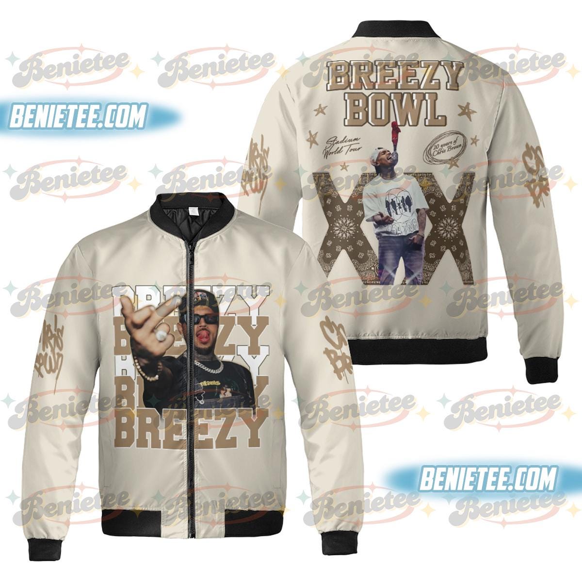 Retro Chris Brown Concert 2025 Jacket For Men, Breezy Bowl XX Tour Bomber Jacket, Music Tour Y2k Streetwear Jacket
