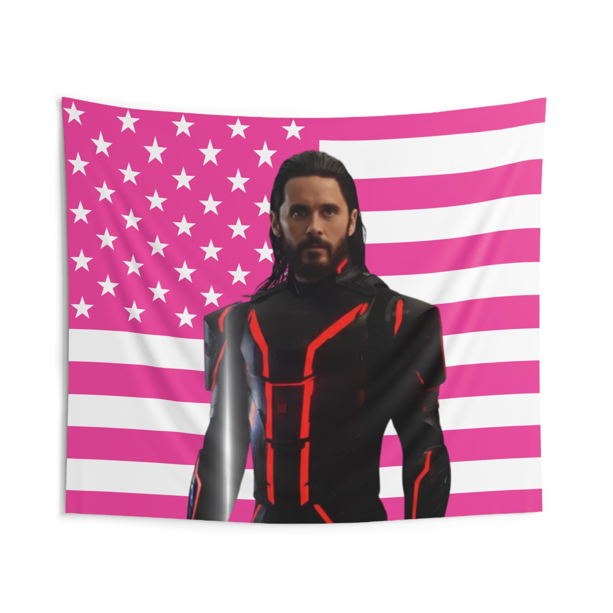 Jared Leto as Ares Flag, Jared Leto Indoor Wall Tapestries, Jared Leto Tron: Ares Pink Flag