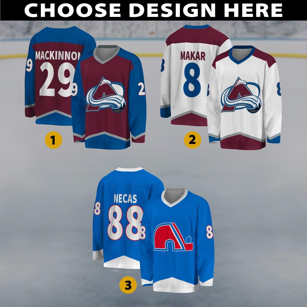 Personalized Colorado Avalanche Hockey Jersey, Colorado Jersey For Men With Your Team Name, Nathan MacKinnon Cale Makar Fan Hockey Jersey