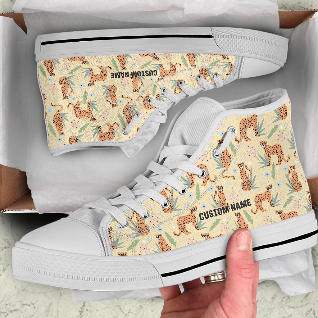 Cheetah Custom Name High Top Sneakers