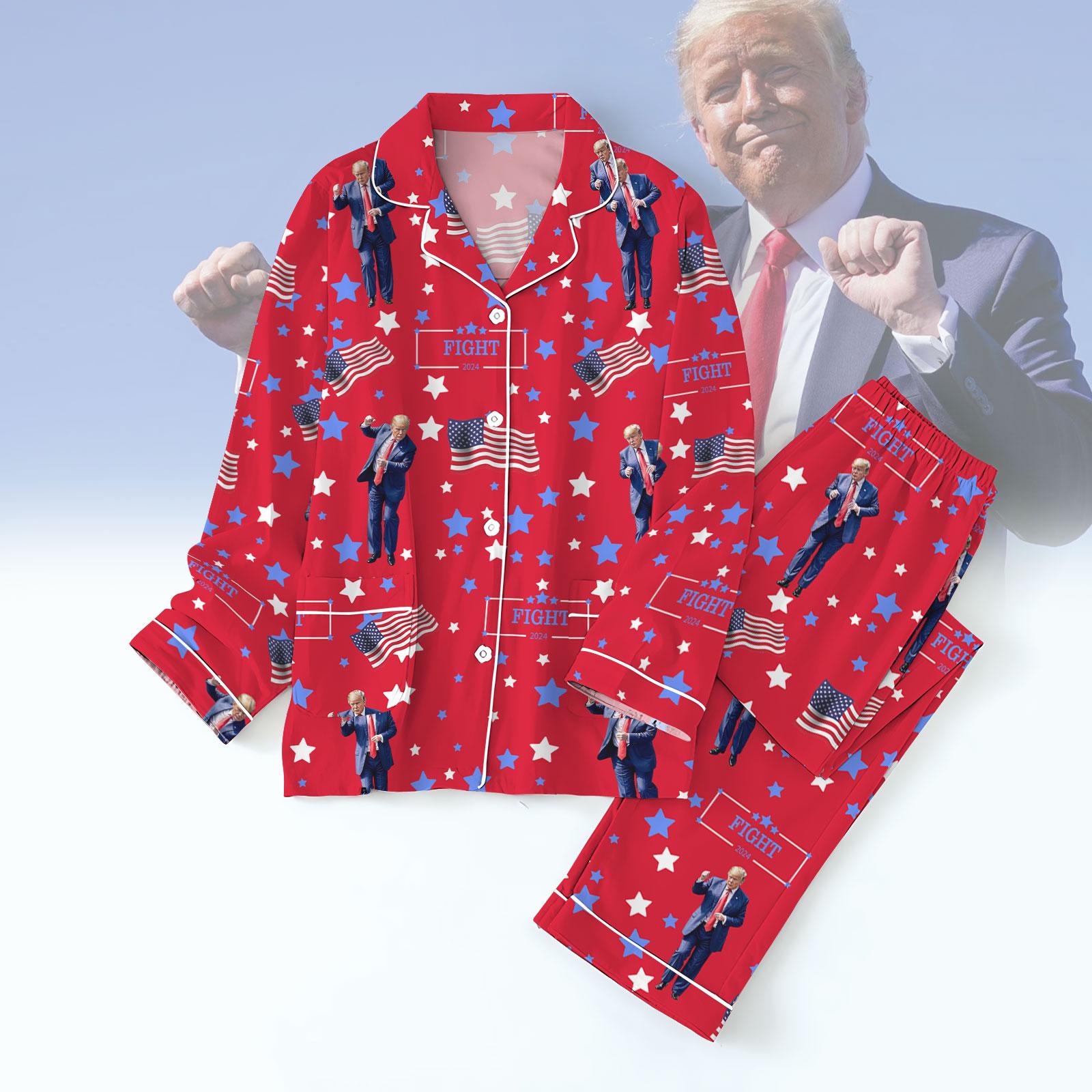 Trump Dancing Christmas Pajamas Set, Humorous Trump Pajama Pants, Women's America Fleece Pajamas, Make America Great Again Sleepwear