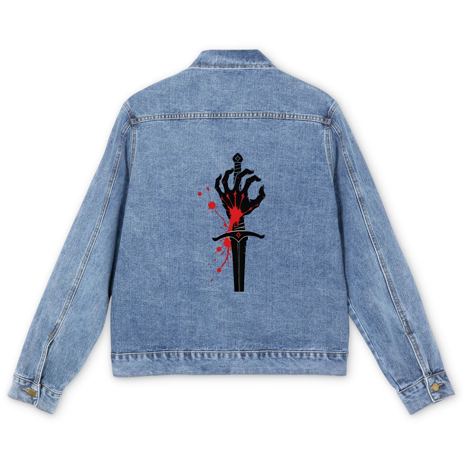 Dark Fantasy Hand and Sword Illustration Men's Denim Jackets