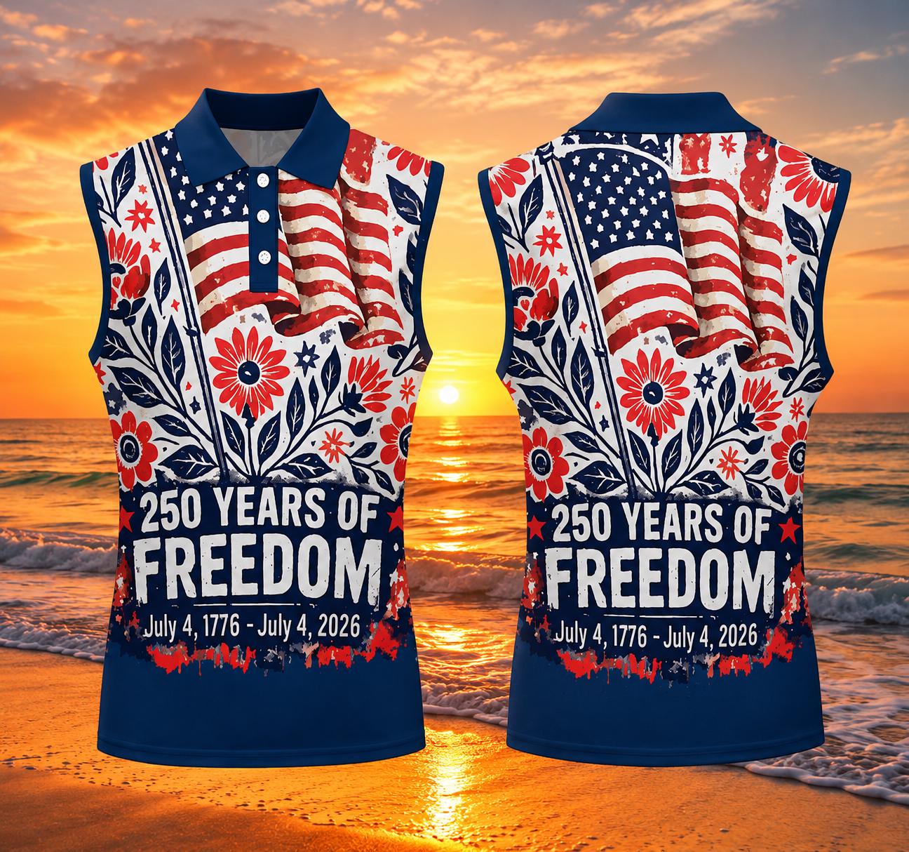 America 250th Anniversary Sleeveless Polo Shirt, Patriotic Women Golf Top, 4th of July USA Apparel Gift