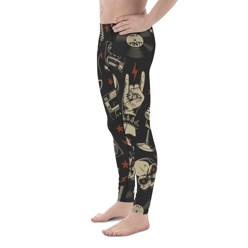 Grunge Music Skull and Vinyl Records Men's Leggings