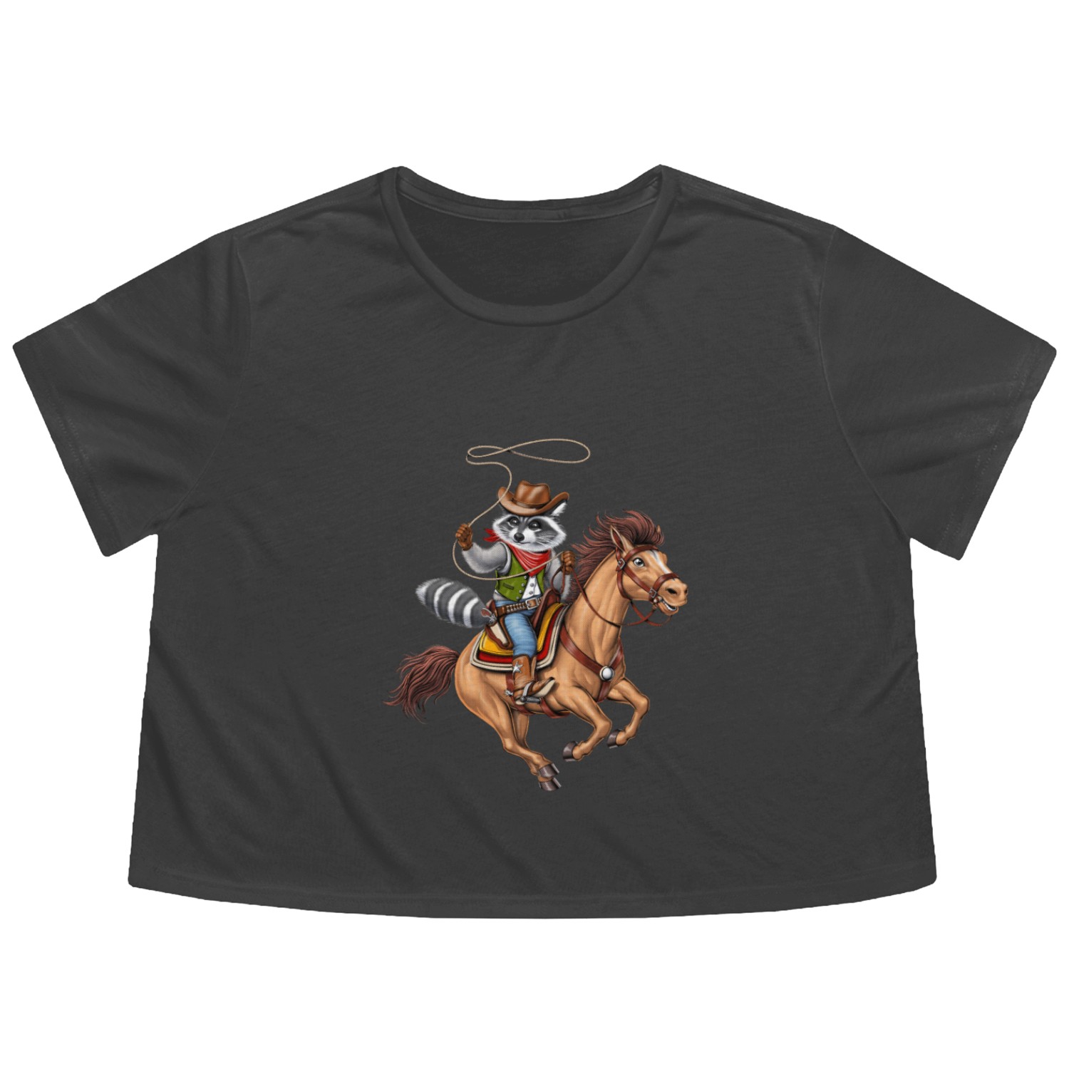 Raccoon Cowboy Rodeo Flowy Cropped Tees