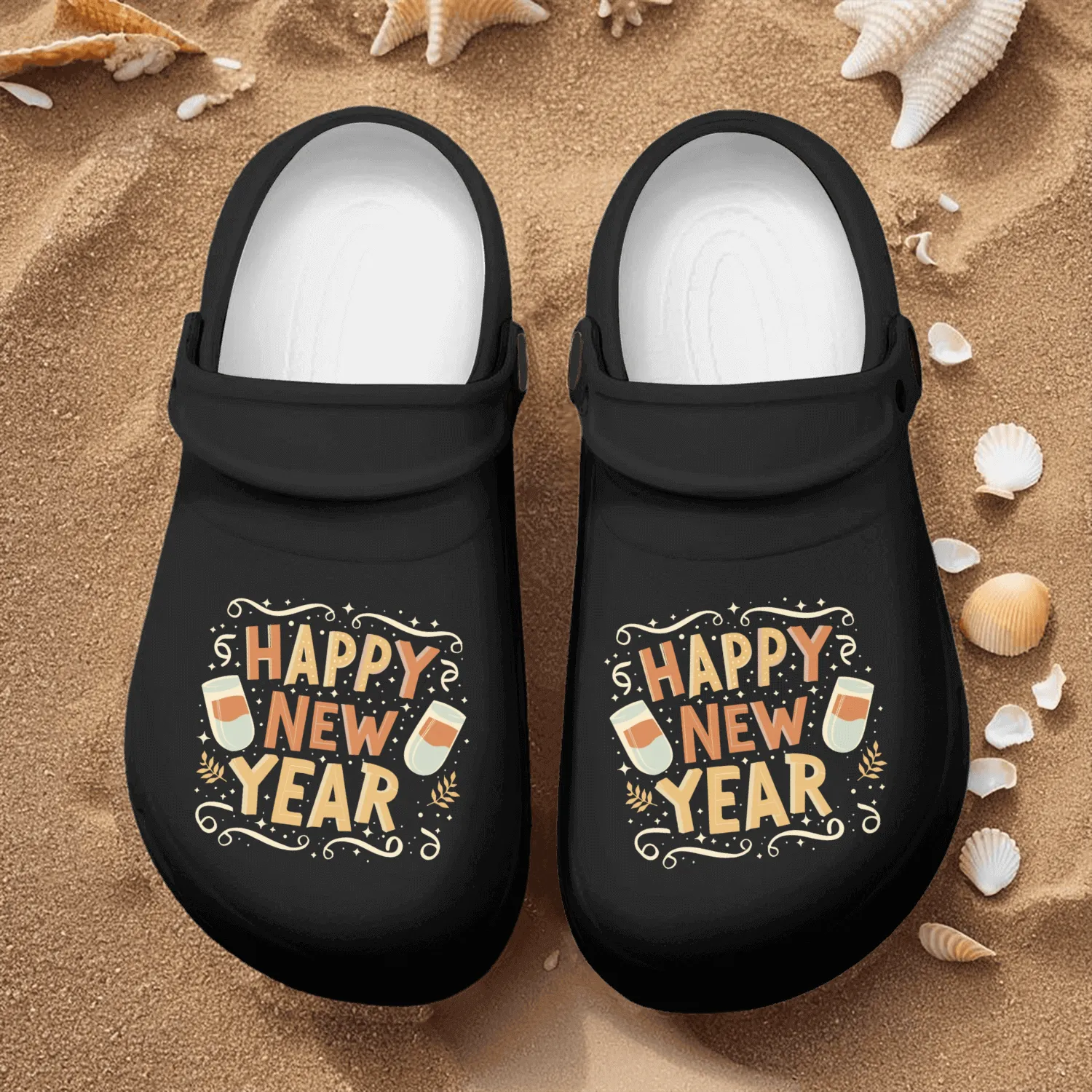 Happy New Year Typography design Nurse Clogs