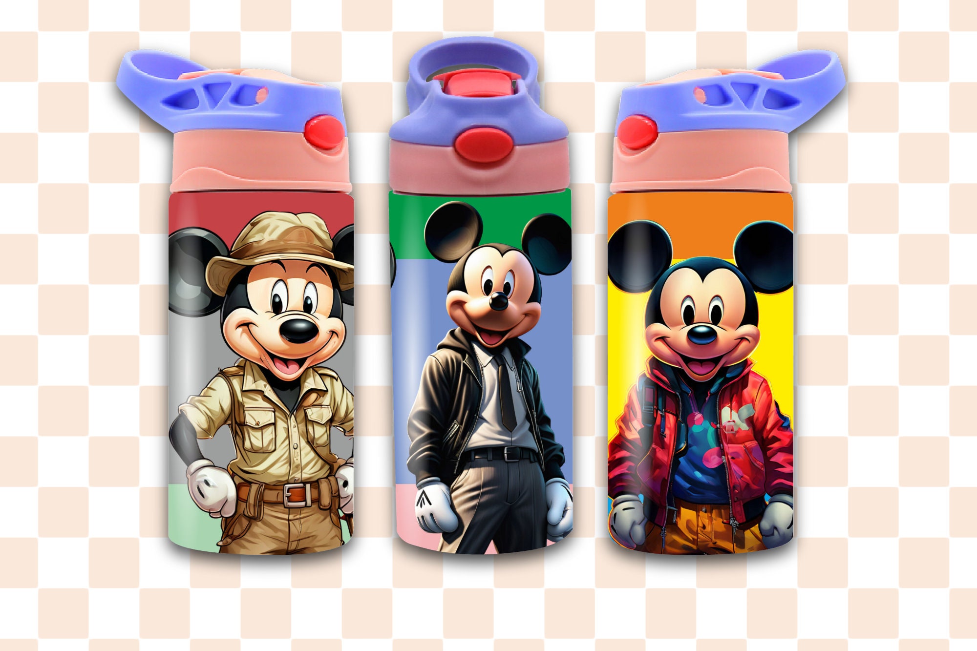 M Mouse Characters 12 Oz Flip Top Tumbler wrap, Seamless Pattern for Kids