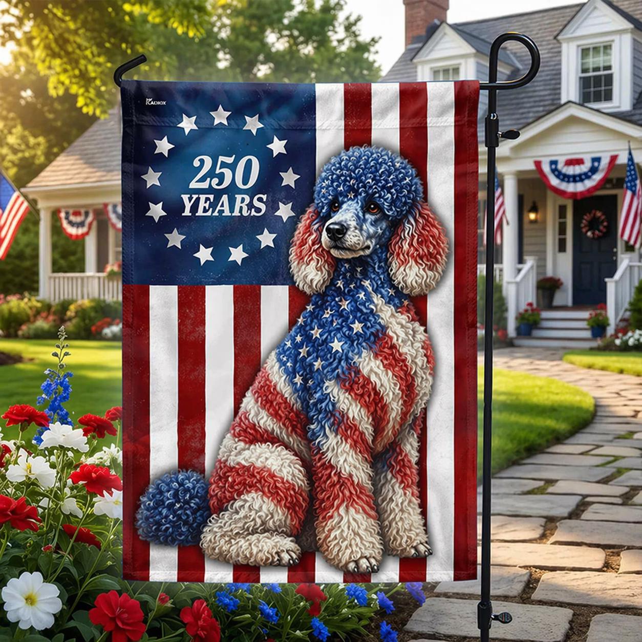 Poodle American Garden Flag Patriotic Dog USA July 4th Independence Day Outdoor Banner