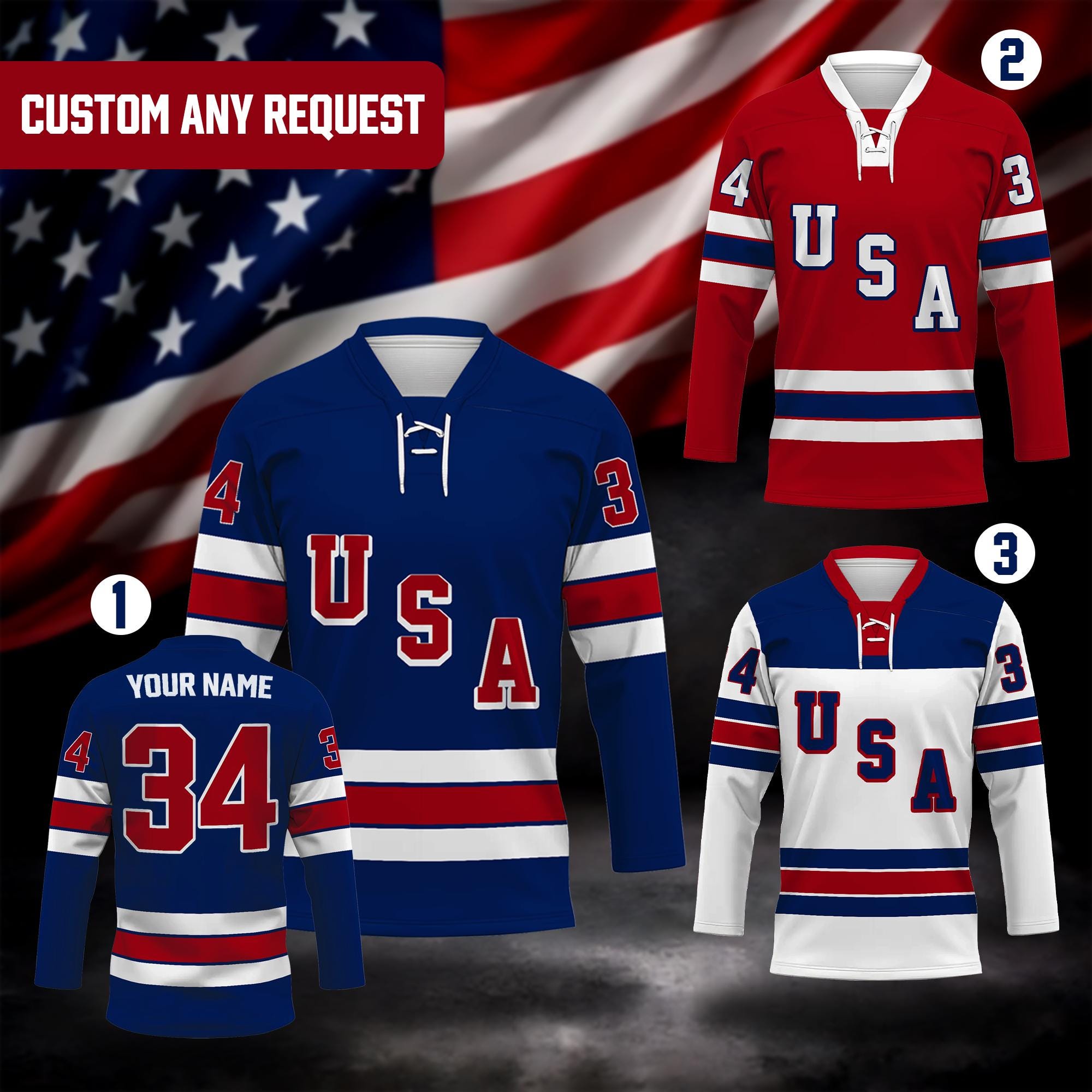 Custom USA Sport Lace Hockey Jersey, 2026 Winter Games Hockey Shirt, Patriotic American Ice Hockey Fans Shirt