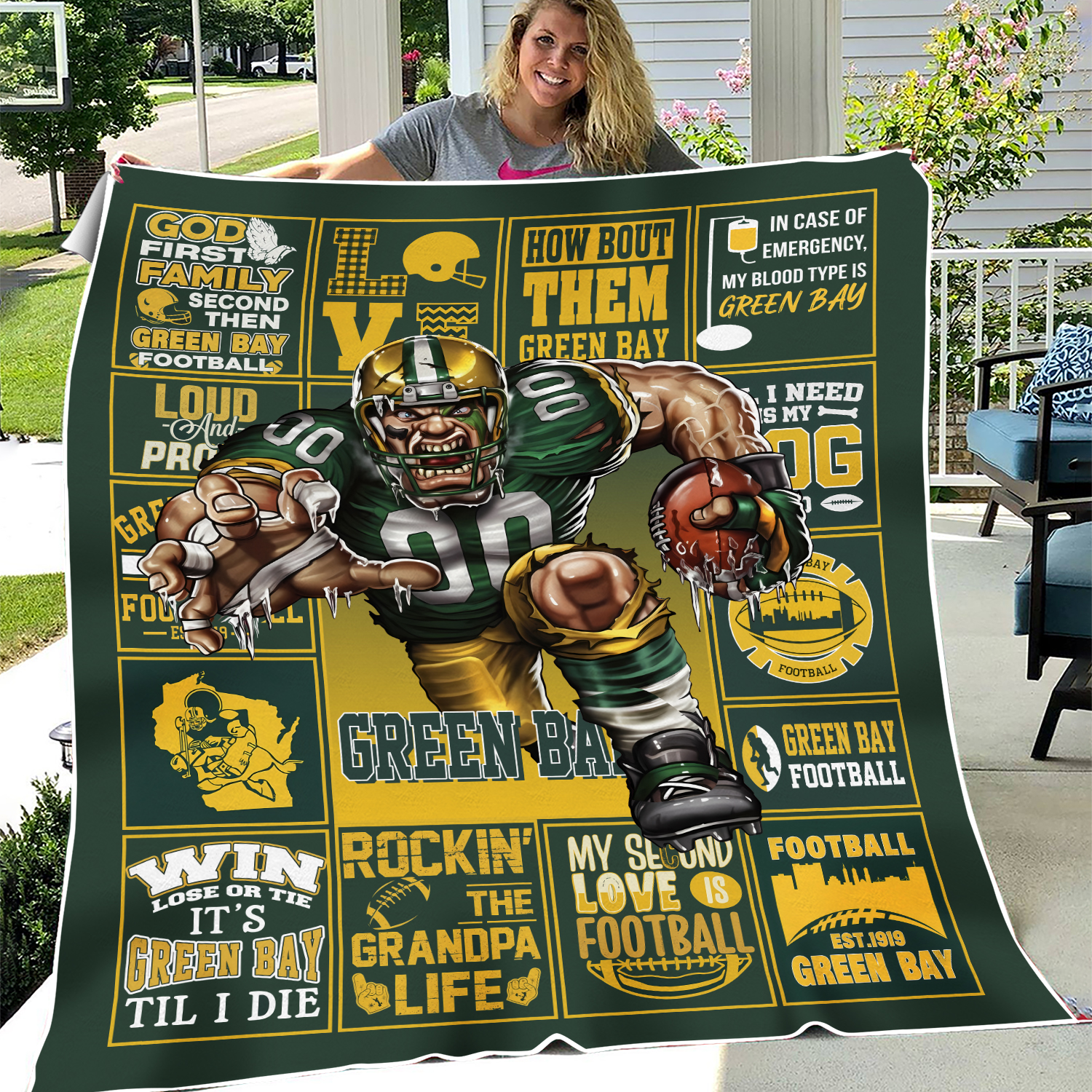 Green Bay Football Team Packers Fleece Blanket, Bed Bedroom Blanket Decor, Gifts for Men Women Fans Lovers