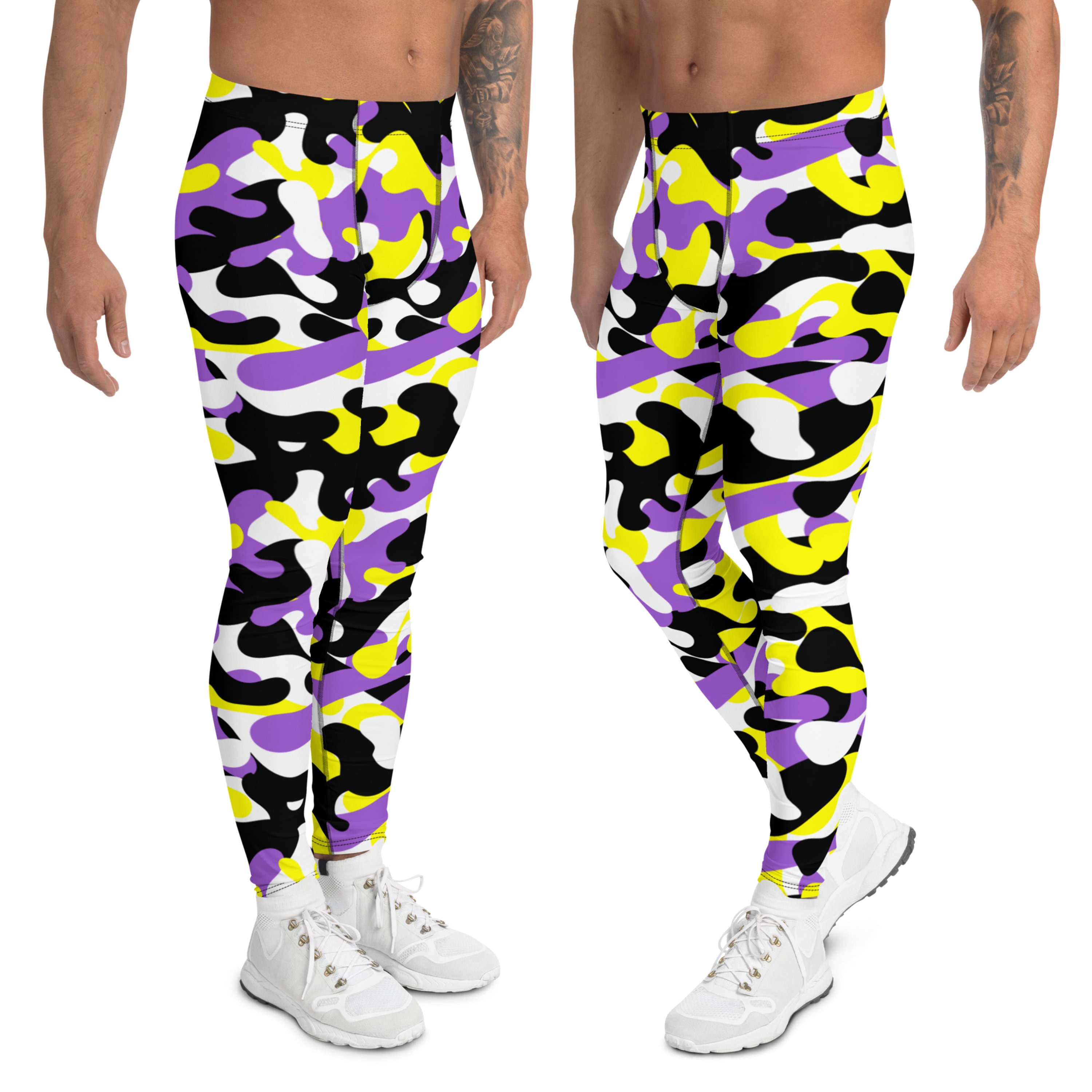 Nonbinary Camo Men's Leggings, Enby Camouflage Leggings