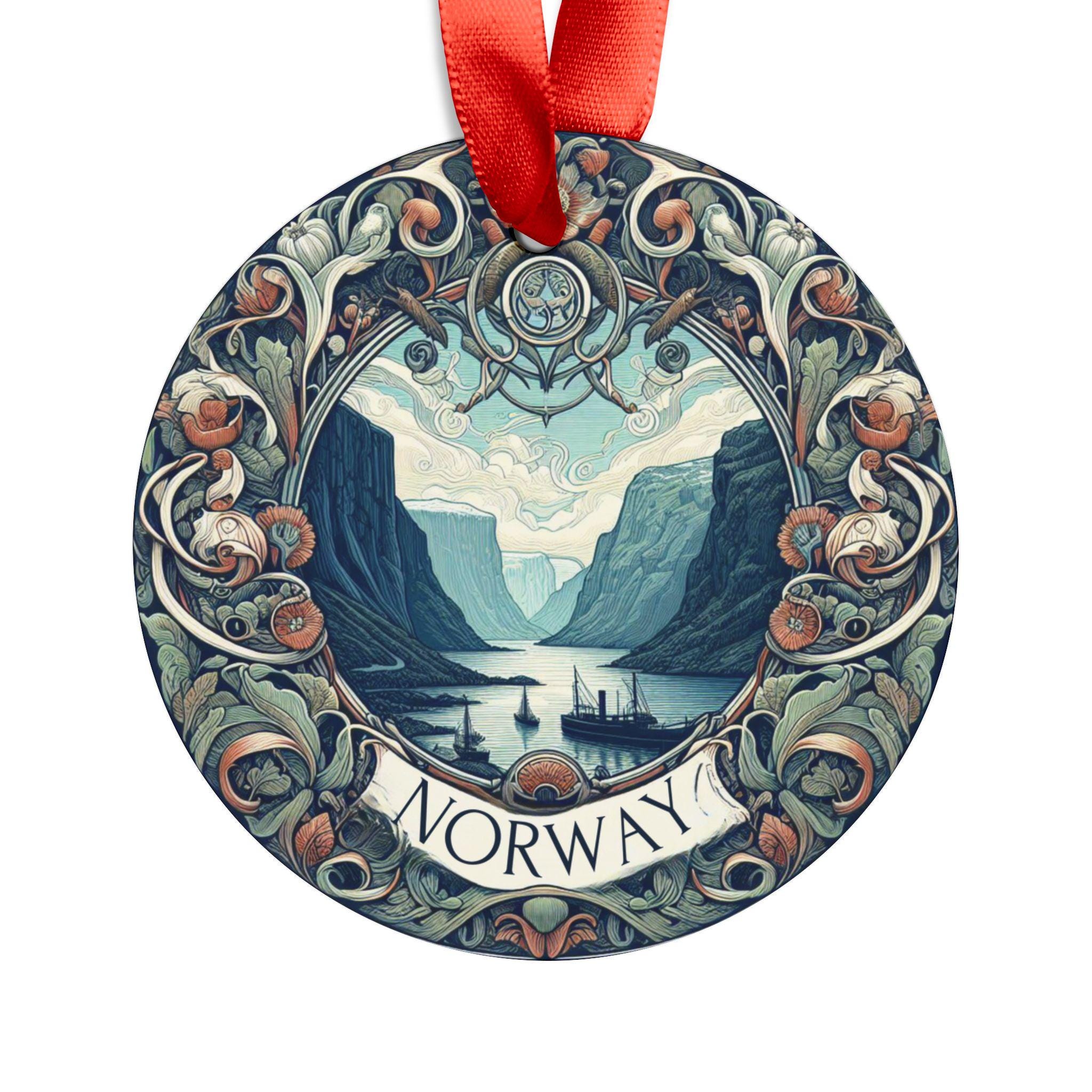 NORWAY FJORD View, Round Acrylic Ornament, Norwegian Travel Gift, Personalized Gift, Nordic Christmas Tree Ornament, Holiday Decoration