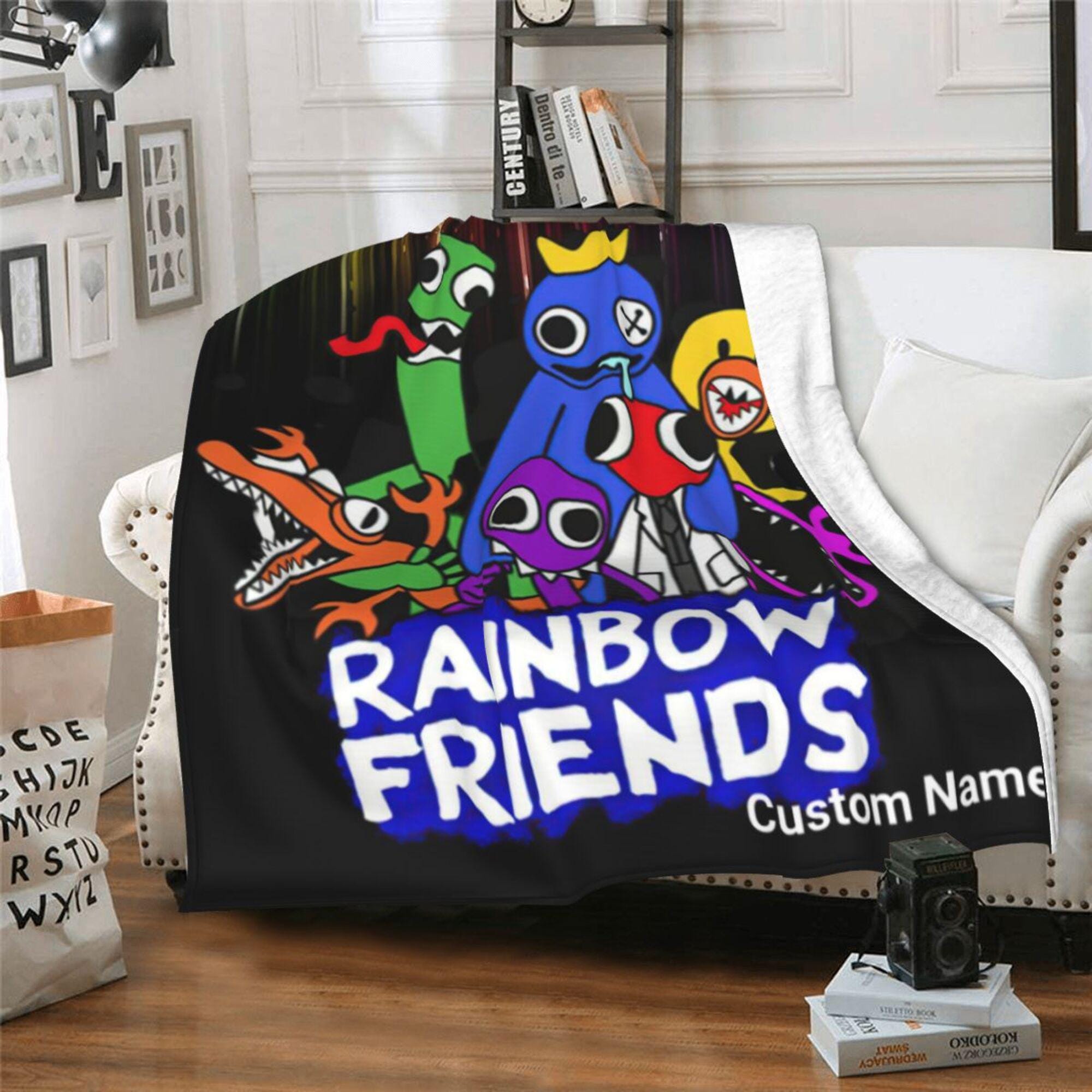 Personalized Rainbow Friends Fleece Blanket for Kids, Custom Name, Birthday Gift
