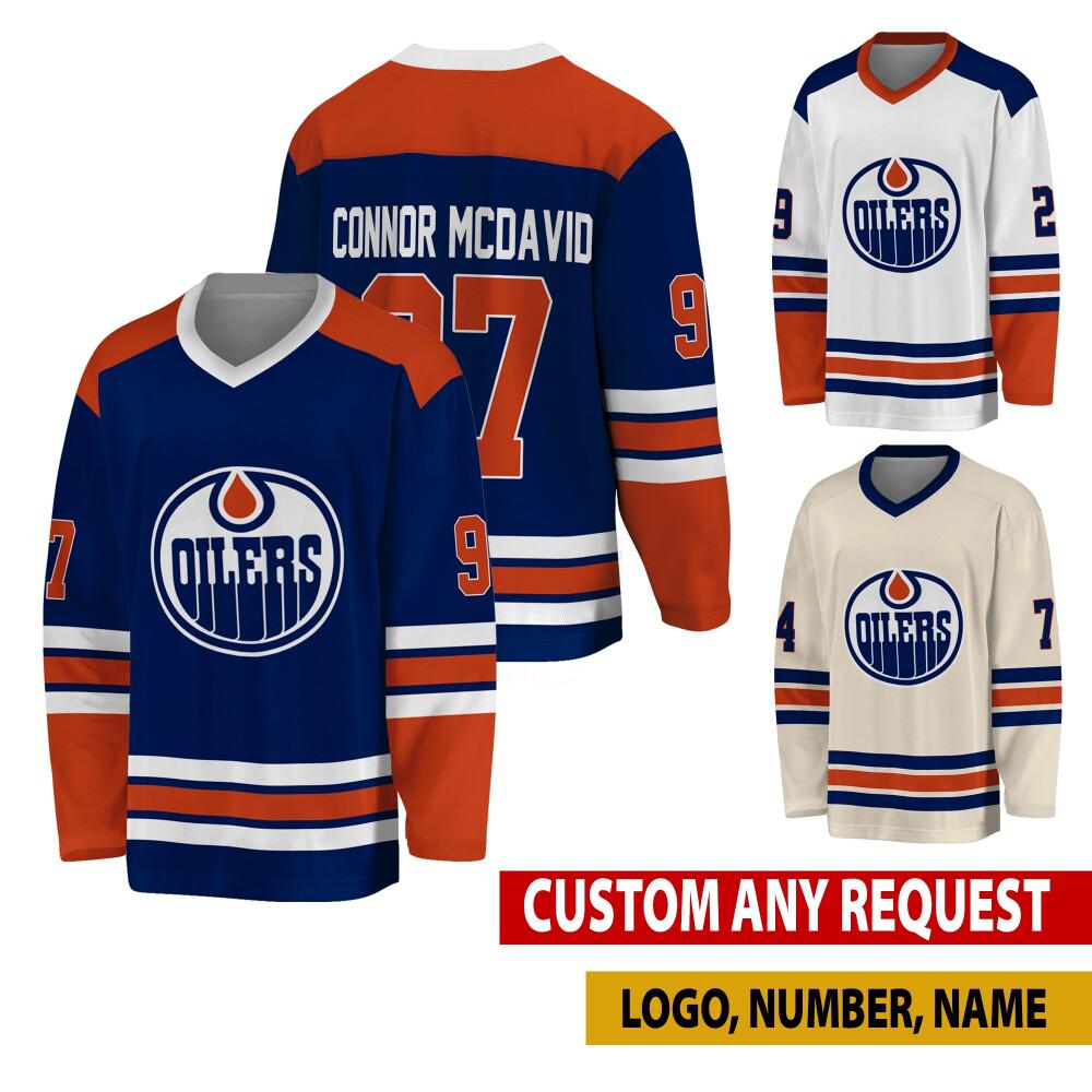 Personalized Edmonton Hockey Jersey, Edmonton Bay Jersey For Men With Your Team Name, Connor McDavid Fan Hockey Jersey