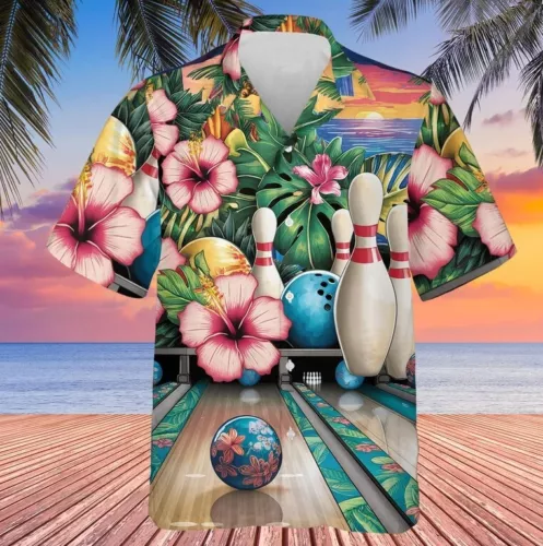 Personalized Tropical Hibiscus Bowling Hawaiian Shirt, Bowling Team Hawaiian Shirt