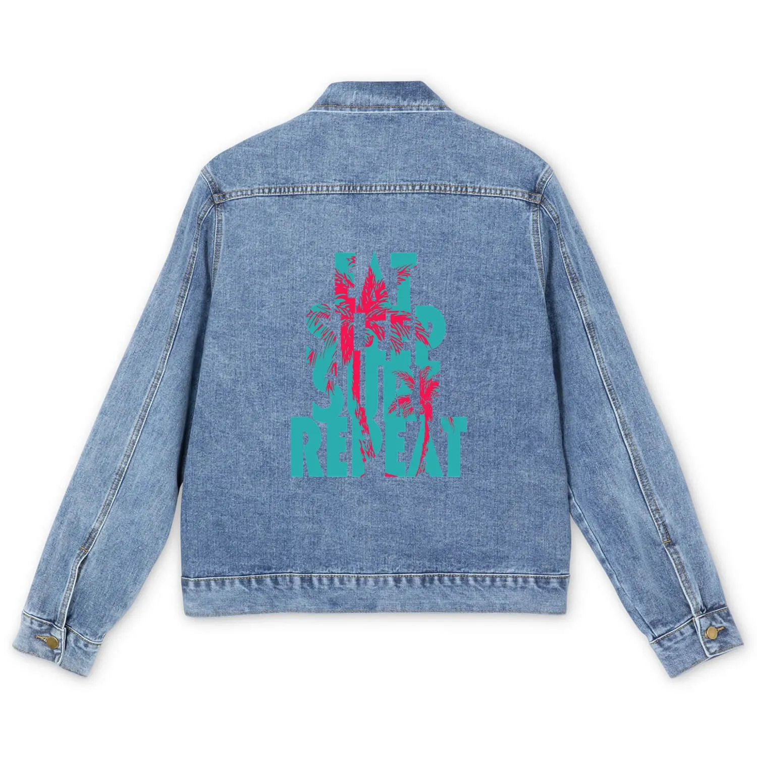 EAT SLEEP SURF REPEAT I Under The Sun Hawaiian Men's Denim Jackets