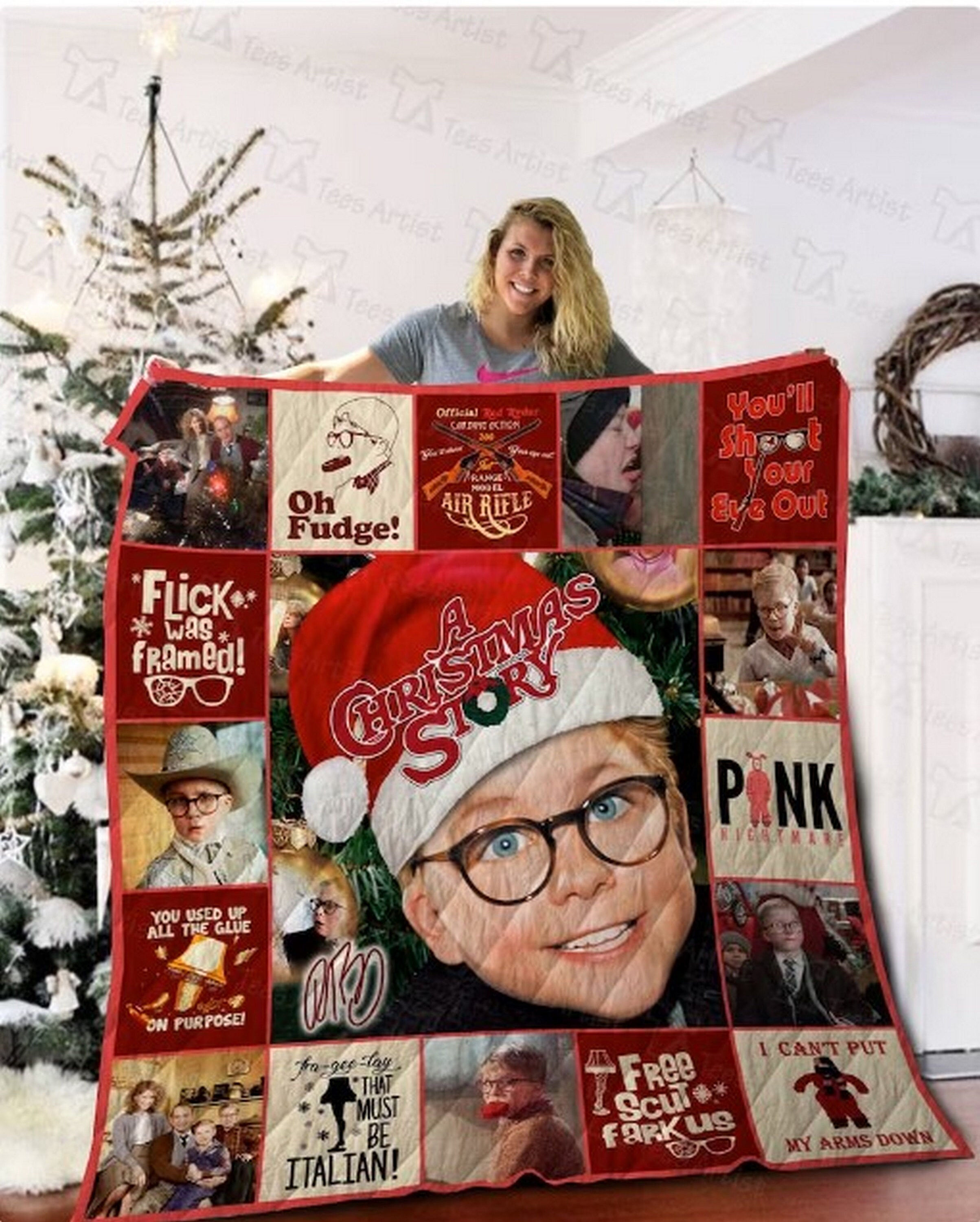 A Christmas Story Blanket, Ralphie Blanket, Leg Lamp Oh Fudge Pink Nightmare Quilt Blanket