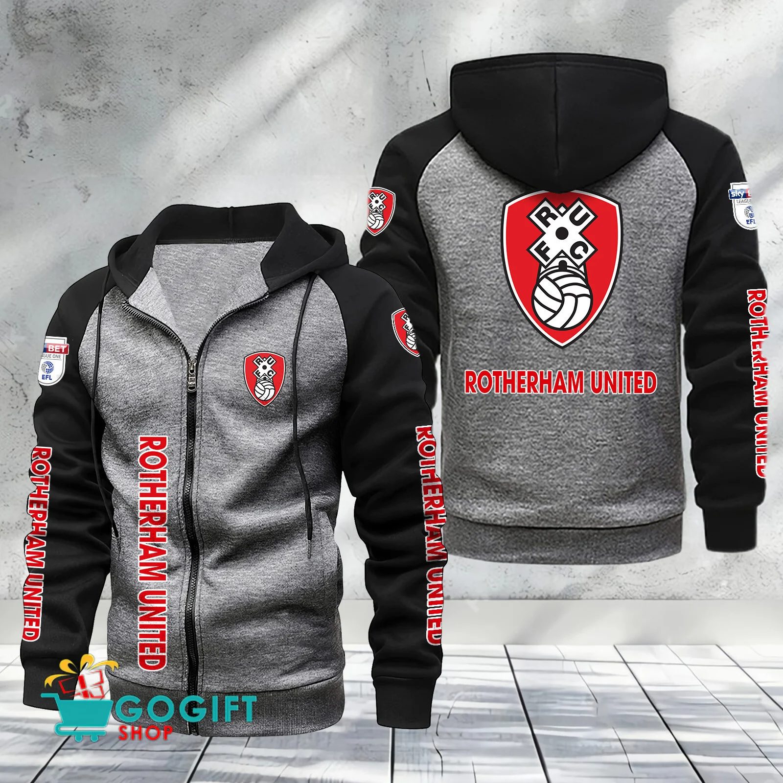 Rotherham United FC Sporty Style Raglan Zipper Hoodie