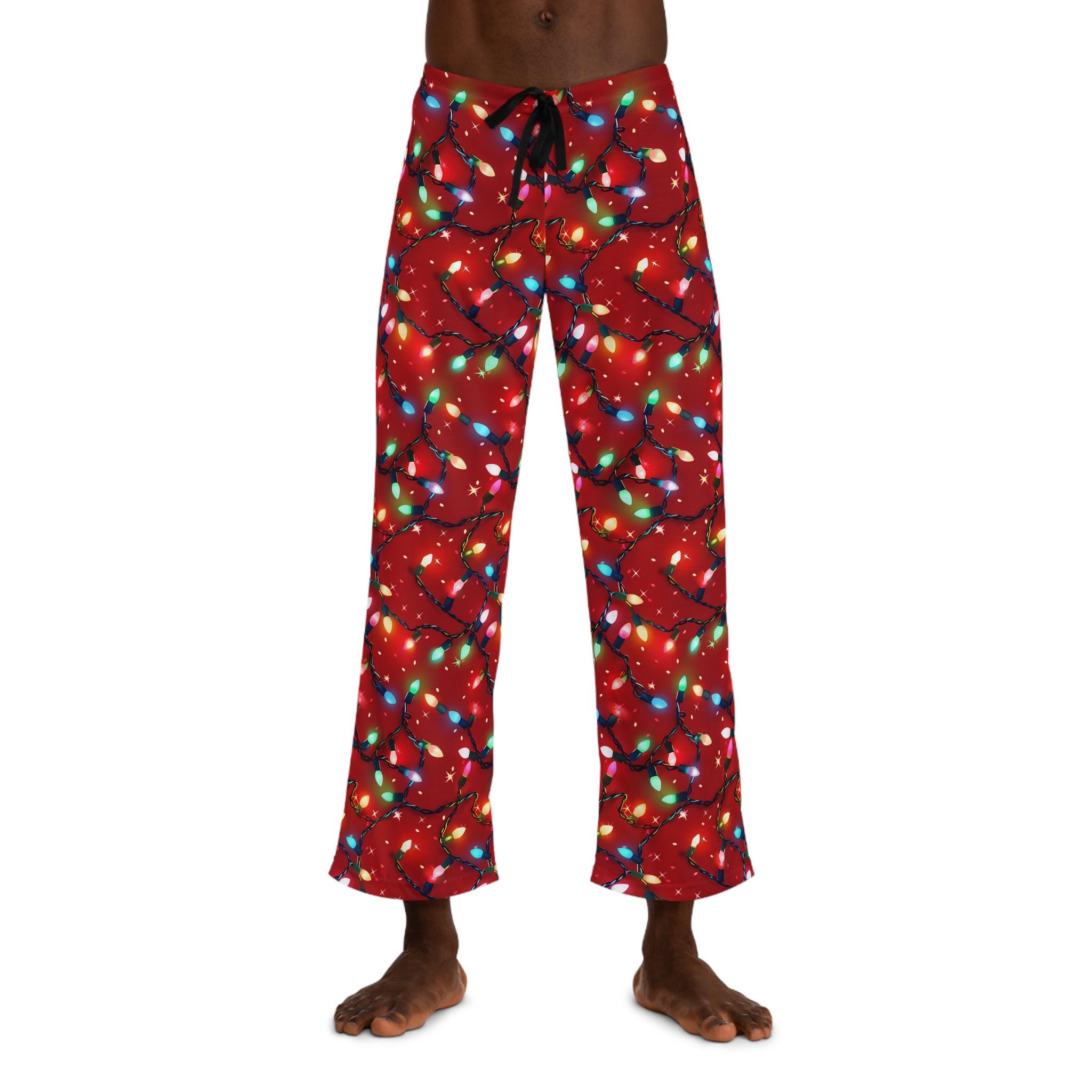 Women's Christmas Pajama Pants with Lights, White Holiday Lounge Pants