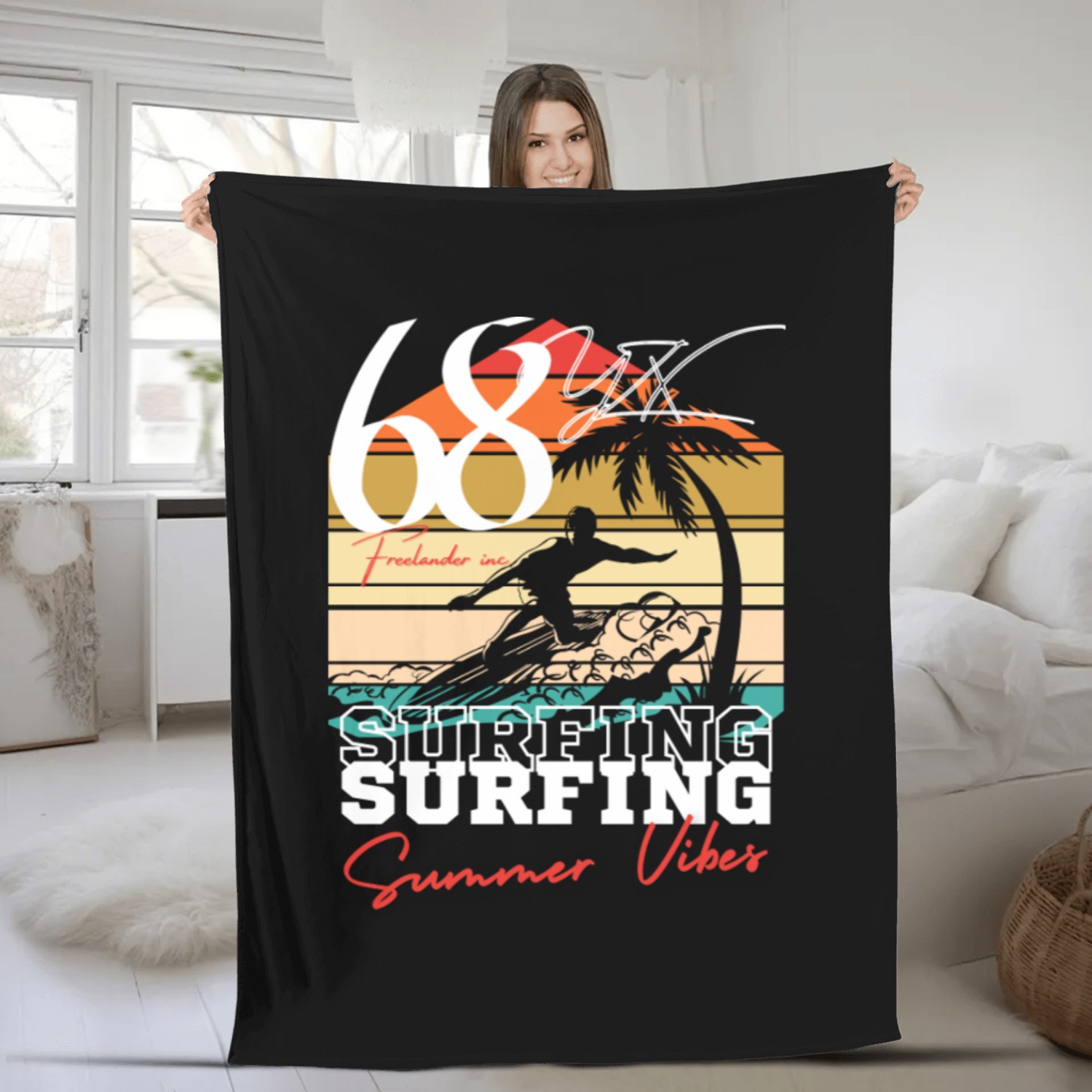 Surfing summer vibes Fleece Blankets