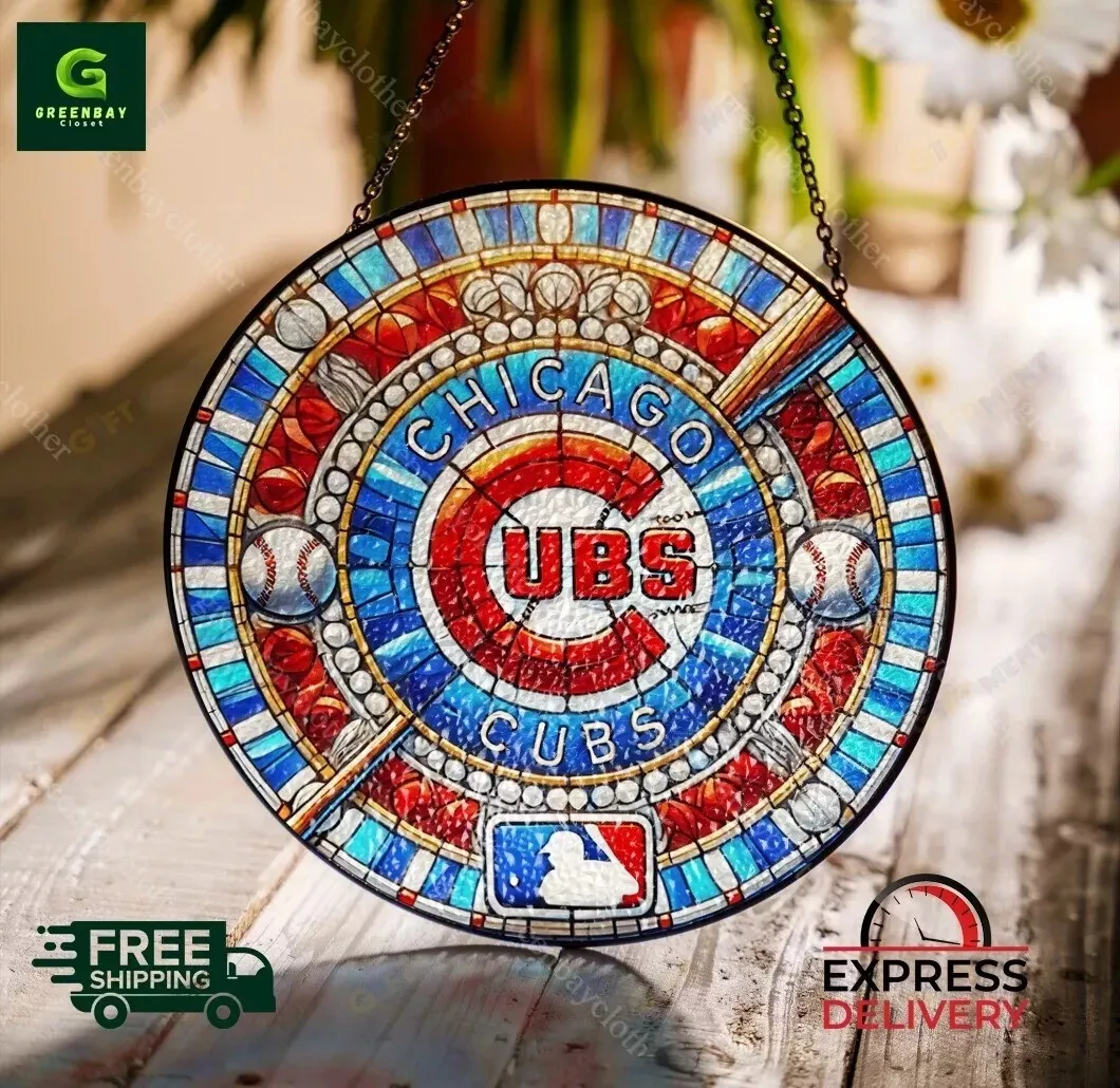 Chicago Baseball Team Cubss Suncatcher Stained Glass Window Hanging Decor