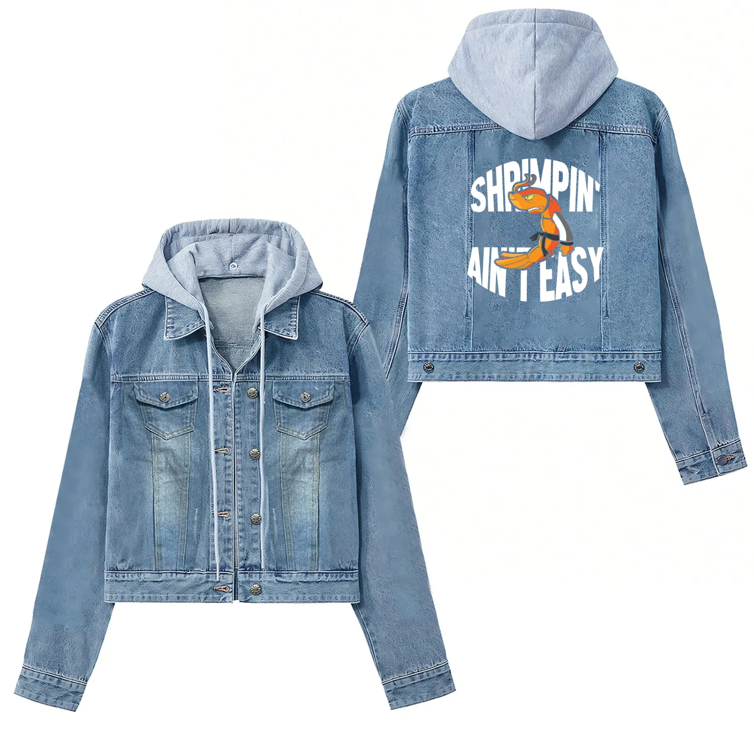 Funny Jiu Jitsu Shrimp Pun Shrimpin Aint Easy Women's Denim Jackets