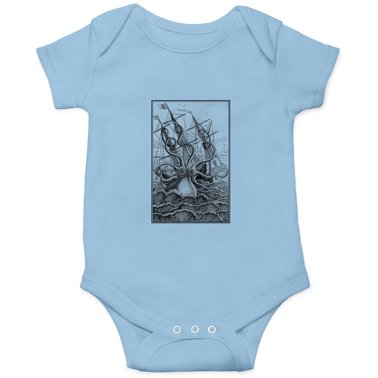 Giant Octopus Pirate Ship Vintage Kraken Sailing Squid Baby Bodysuit