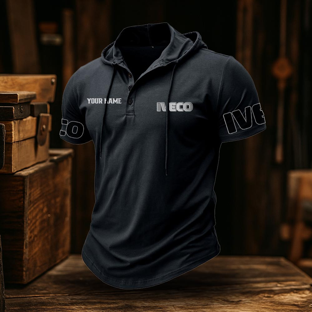 Iveco Truck Classic Men's Sports Fitness Hooded Short Sleeved