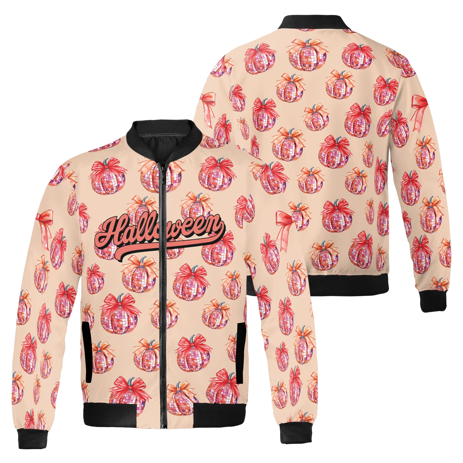 Happy Halloween Pumpkin Coquette Bow Tis The Season Bomber Jacket