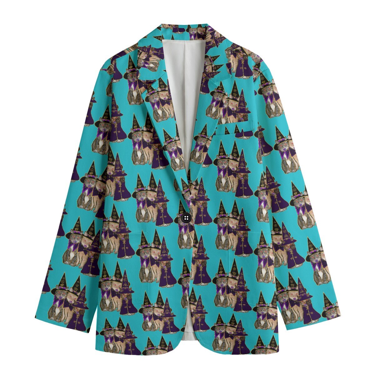 Women's Leisure Blazer, Halloween Blazer, Halloween party, Halloween cats, magical cats, cats witch, cats lovers
