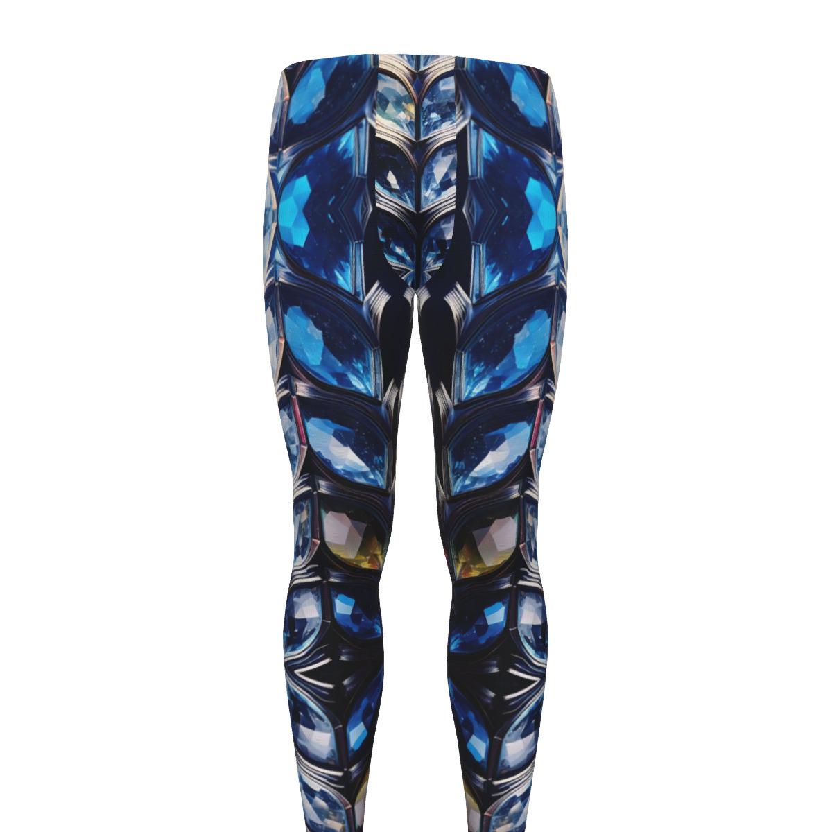 Gladiator Mens Leggings Futuristic Exoskeleton Armor Running Pants Workout Cycling Blue Cyborg Fitness Exercise Wrestling Dystopian Luchador