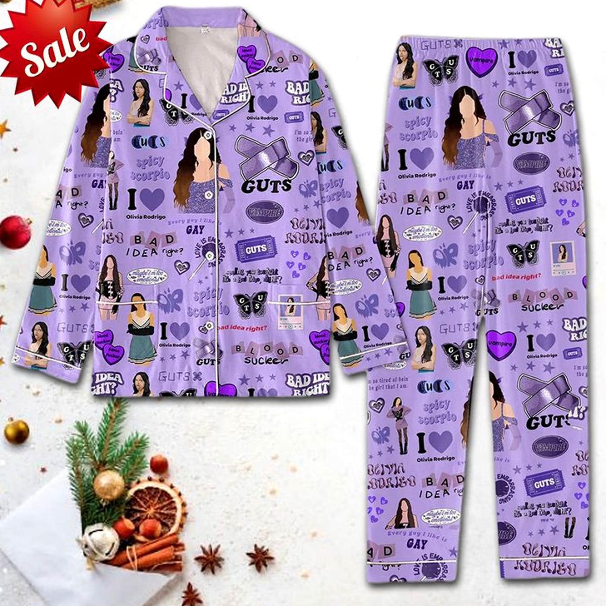 Purple Olivia Pajamas Set, Womens Pajamas Set, Cozy Long Sleeve Pajamas, GUTS Gift Idea, Soft Pajama Set