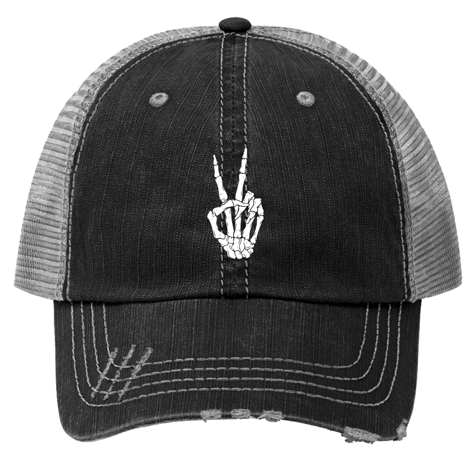 Peace Sign Skeleton Hand Trucker Hat