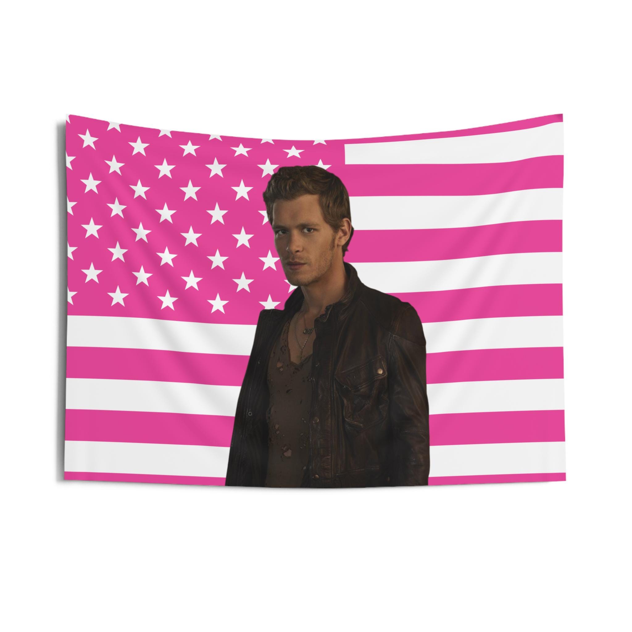 Klaus Mikaelson Leather Jacket Flag, Klaus Mikaelson Indoor Wall Tapestries, Klaus Mikaelson Dispatch Pink Flag