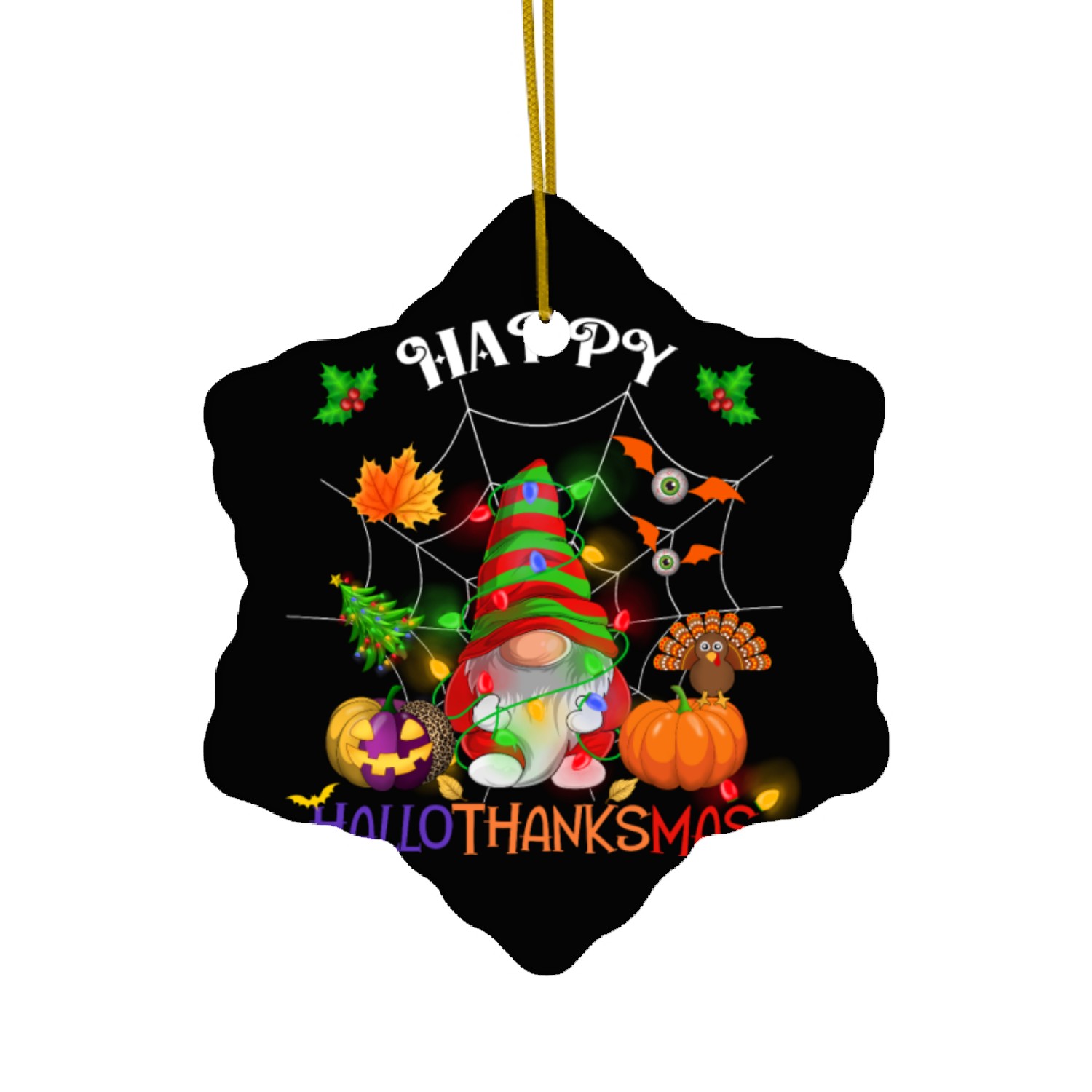 Happy HalloThanksMas Gnome Ceramic Ornaments